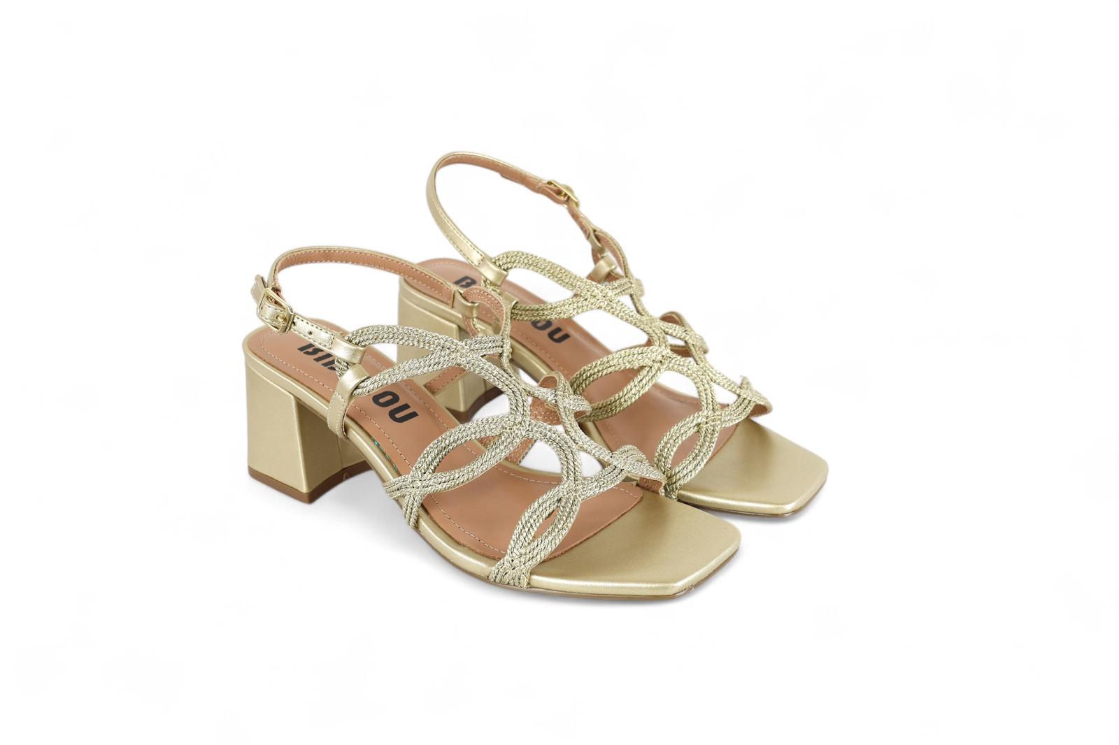 Bibi Lou sandalo donna con tacco in ecopelle e tessuto intrecciato oro