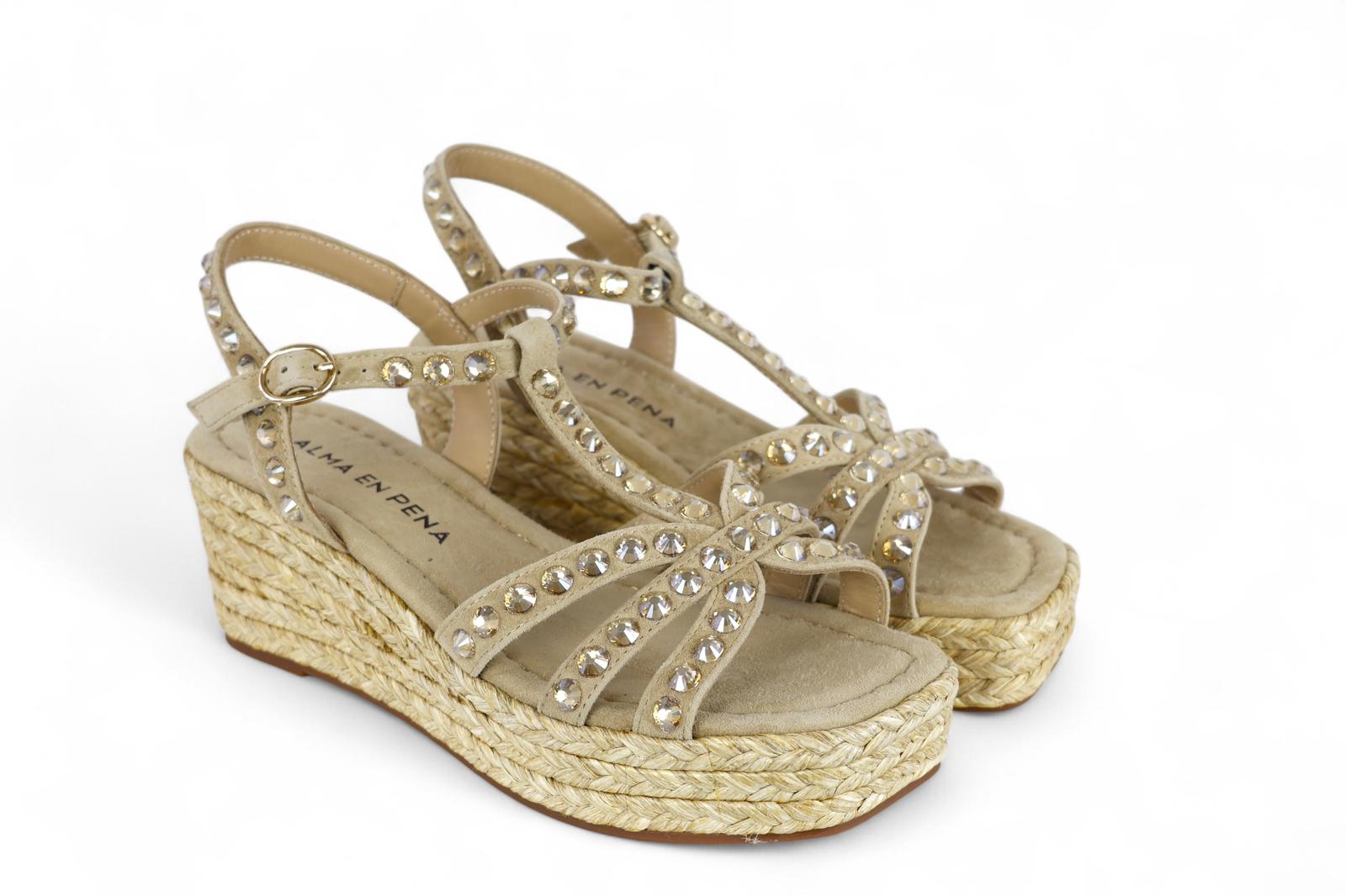 Alma en Pena sandalo  donna in suede sabbia con strass