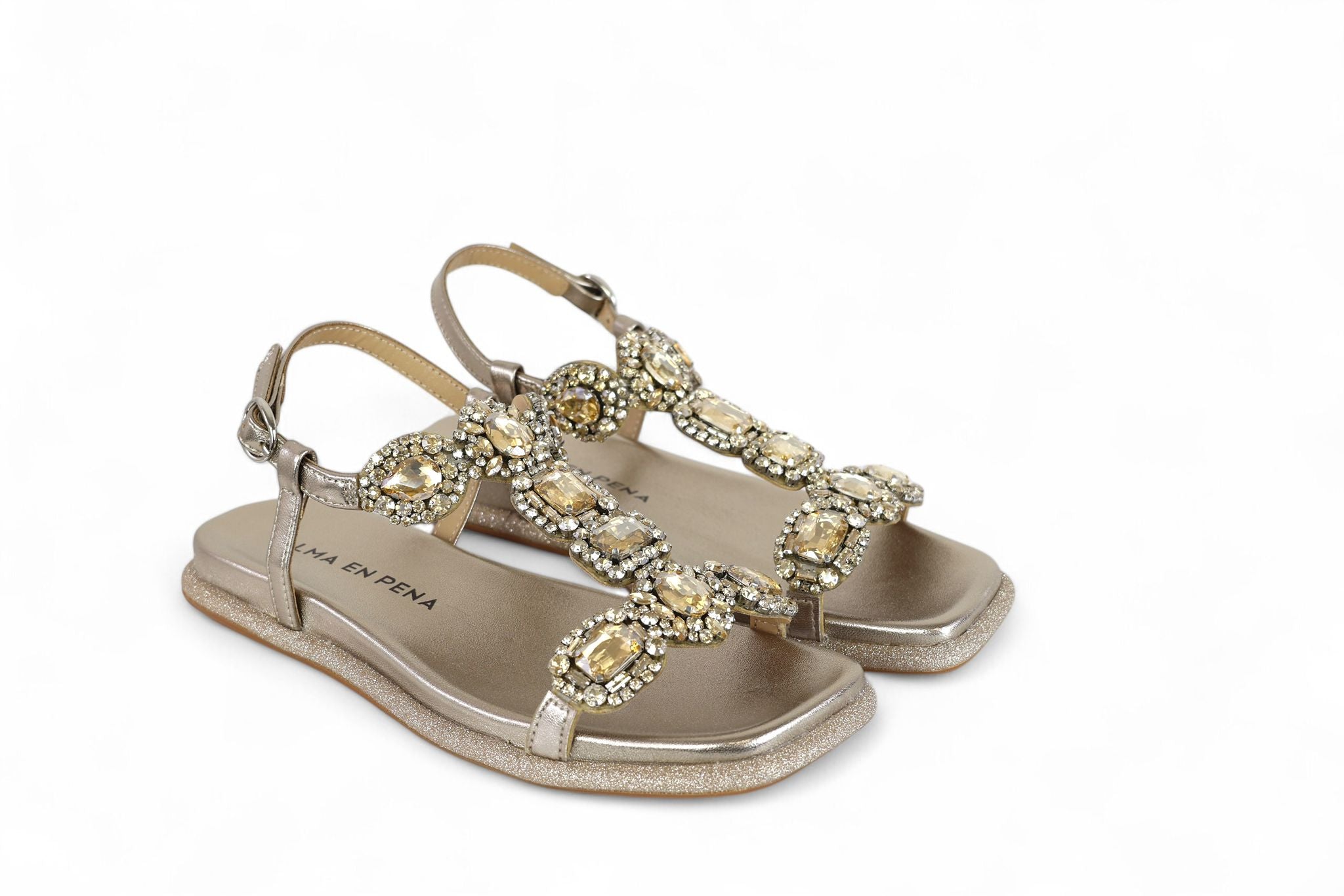 Alma en Pena sandalo donna in pelle laminata bronzo con pietre e strass