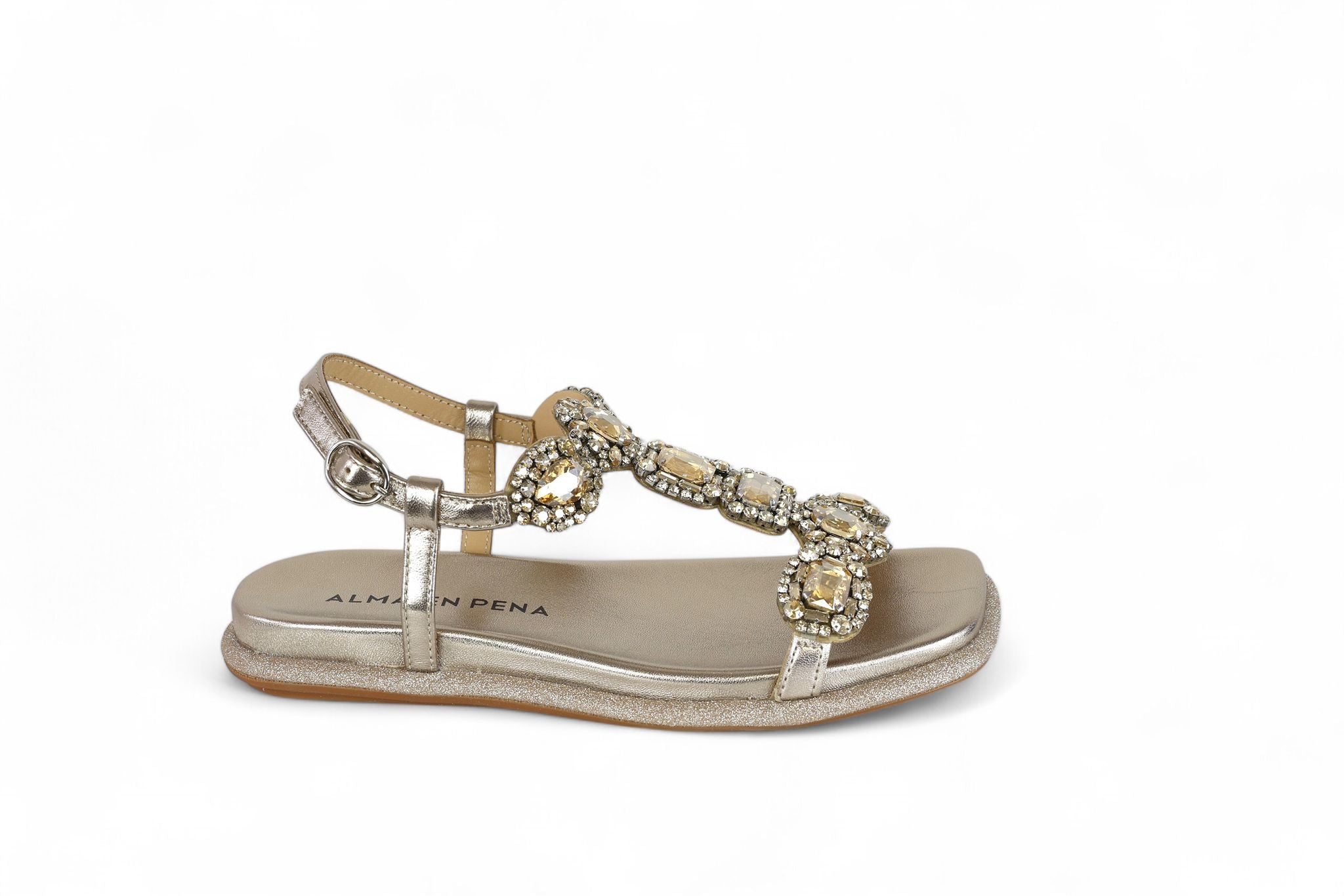 Alma en Pena sandalo donna in pelle laminata bronzo con pietre e strass