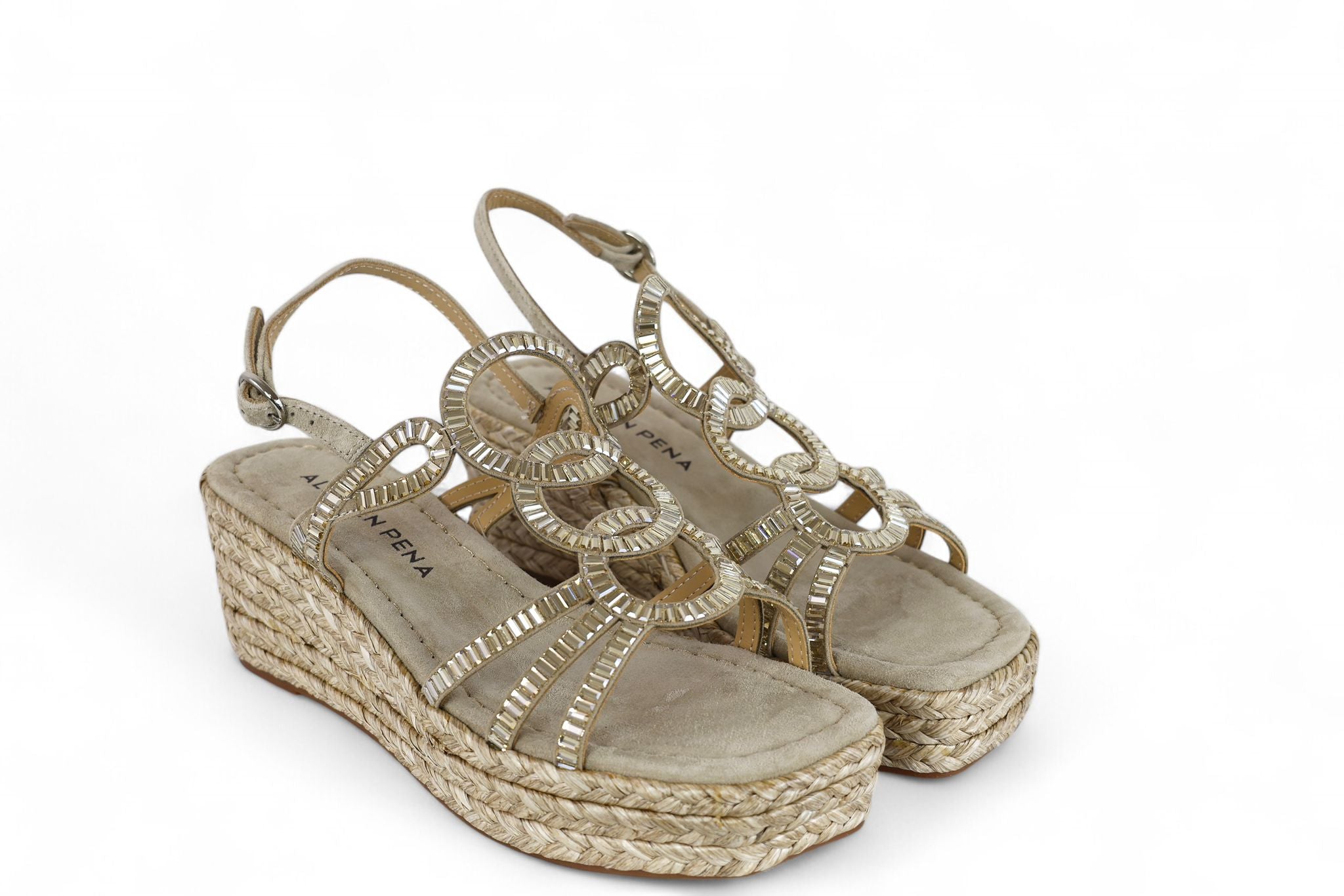 Alma en Pena sandalo donna con zeppe e plateau in suede vison con specchietti