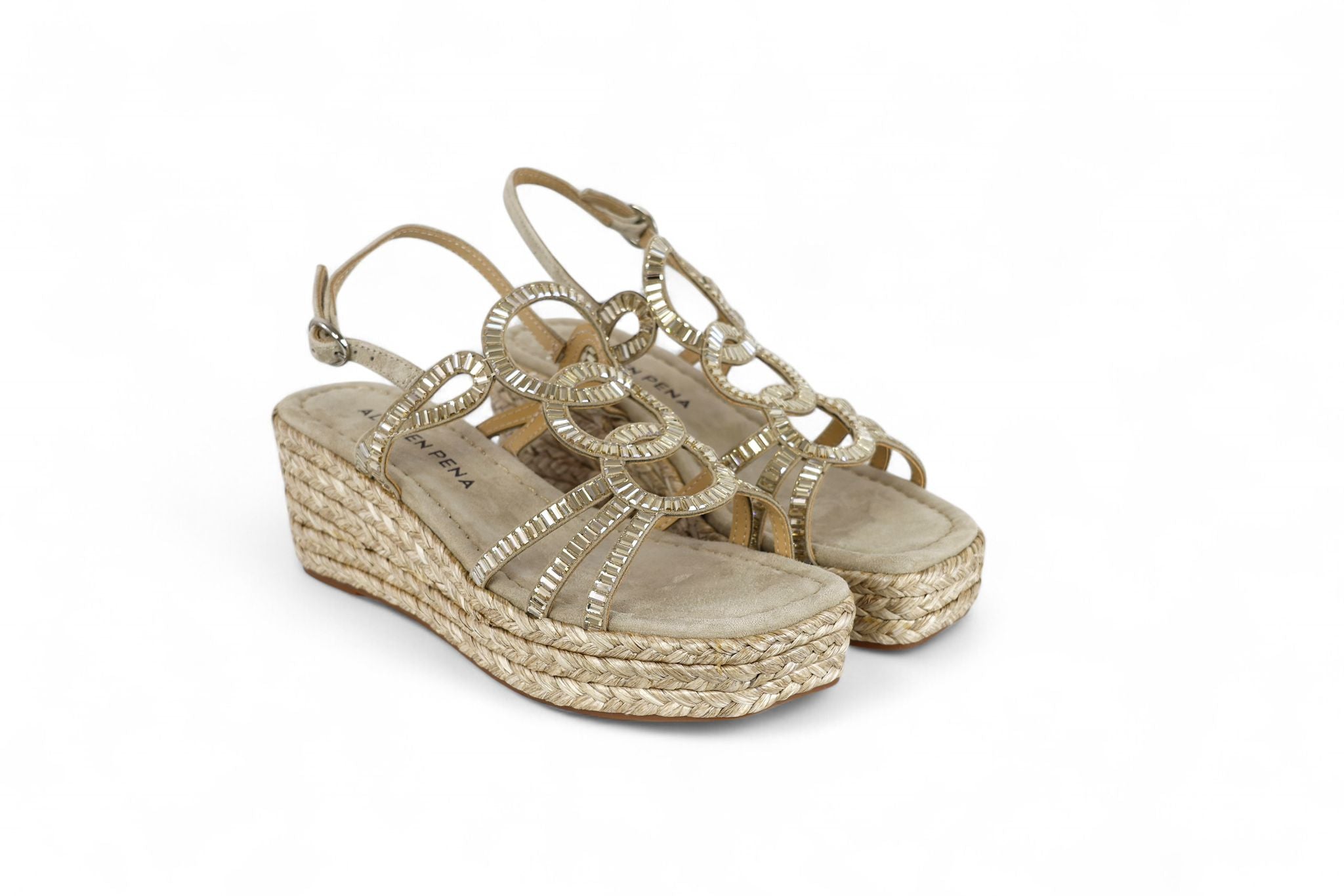 Alma en Pena sandalo donna con zeppe e plateau in suede vison con specchietti