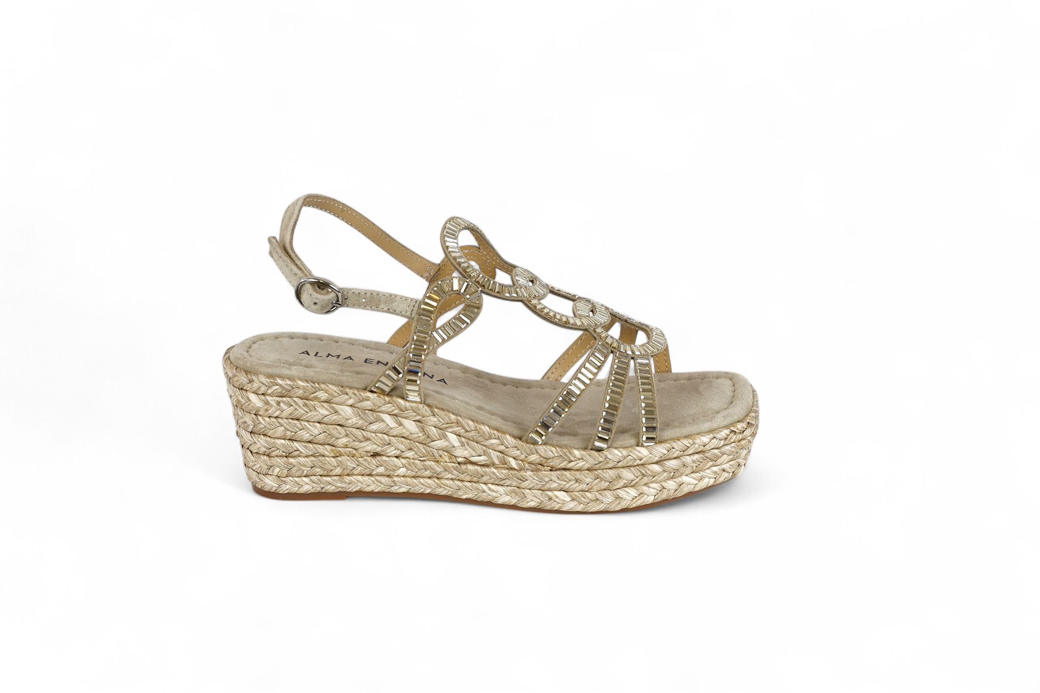 Alma en Pena sandalo donna con zeppe e plateau in suede vison con specchietti
