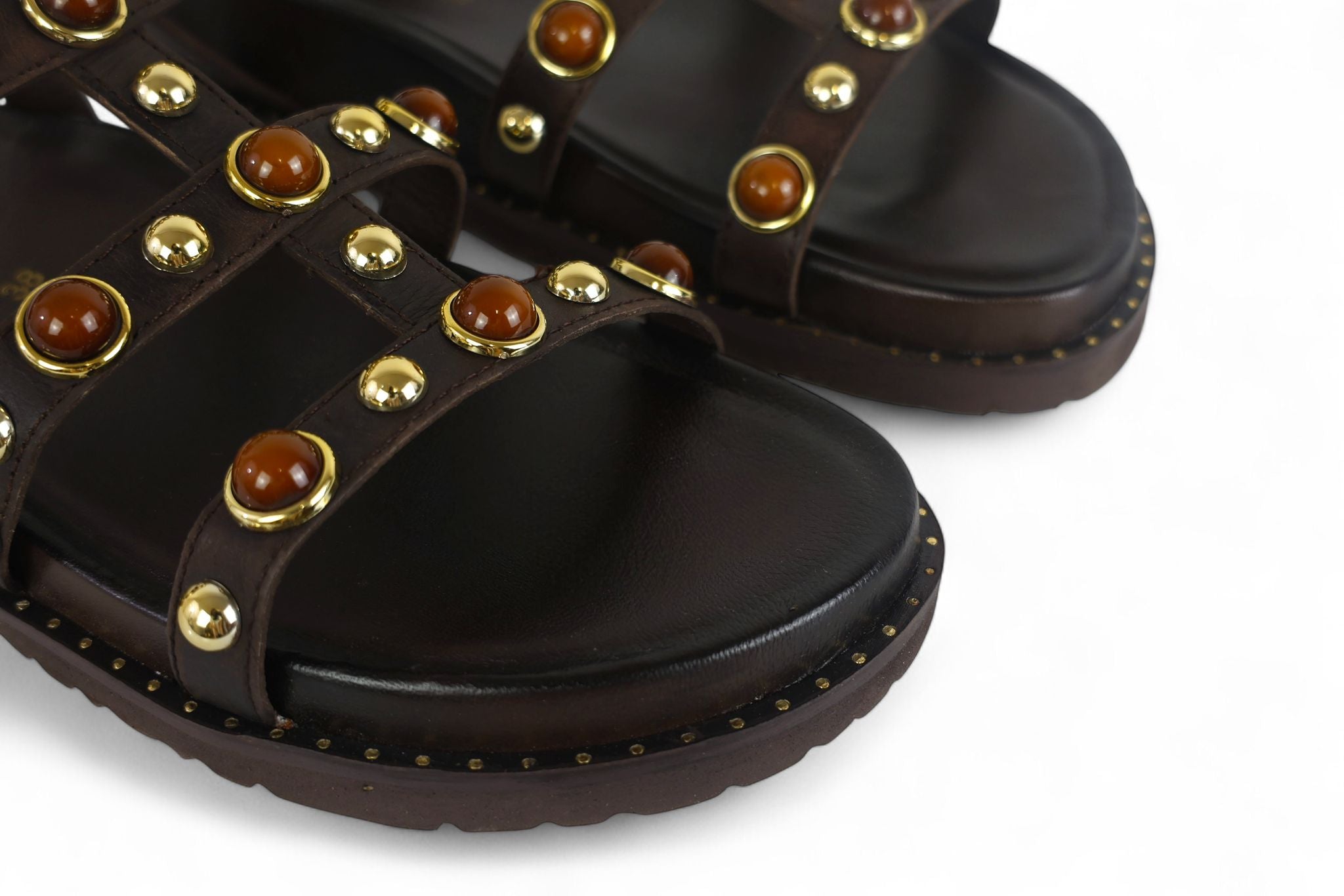 Mosaic sandalo donna in pelle t.di moro con borchie oro e marroni