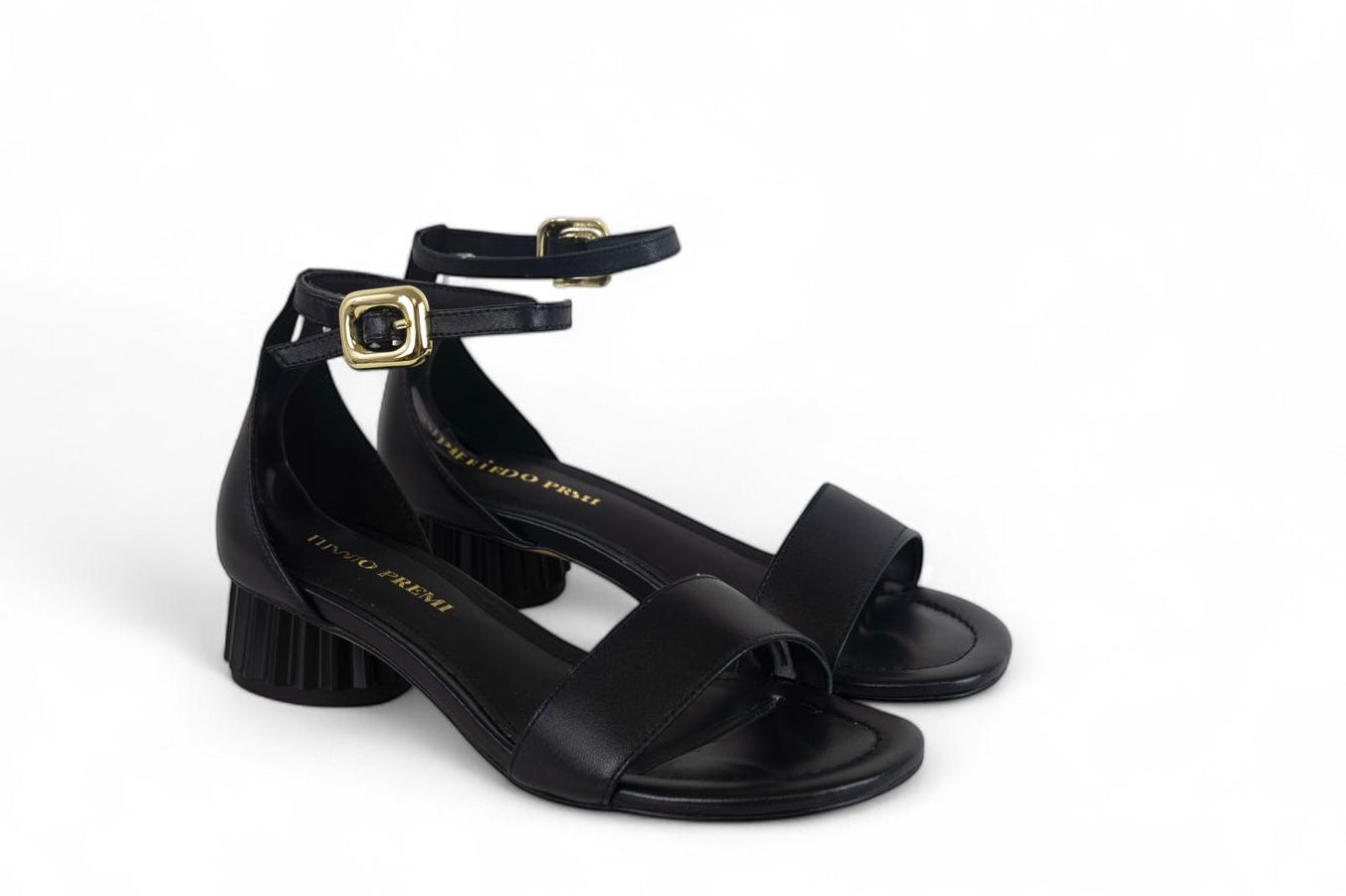 Bruno Premi sandalo donna in pelle nera con tacco scultura