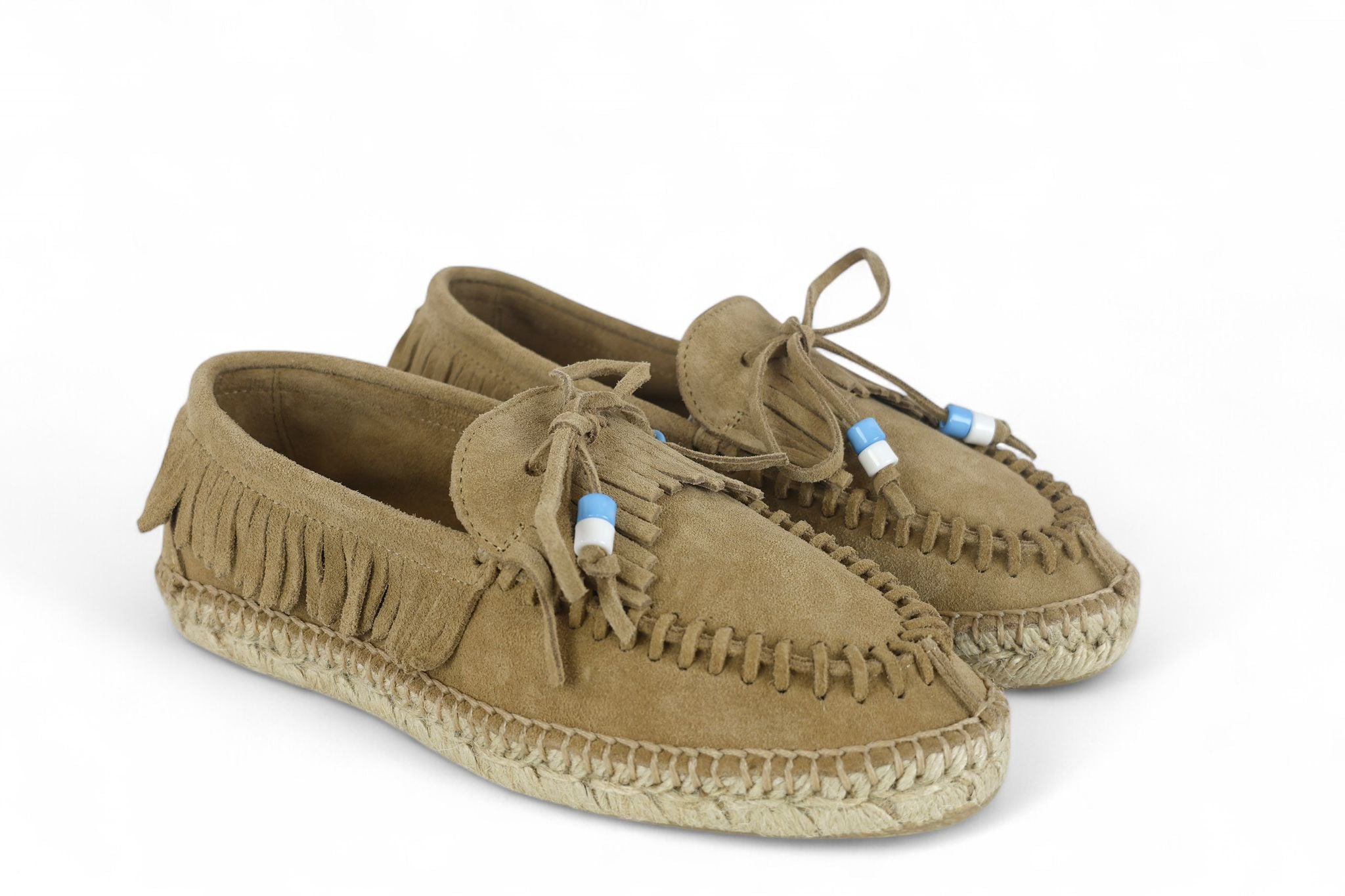 Lagoa mocassino donna  in suede beige con frange e perline