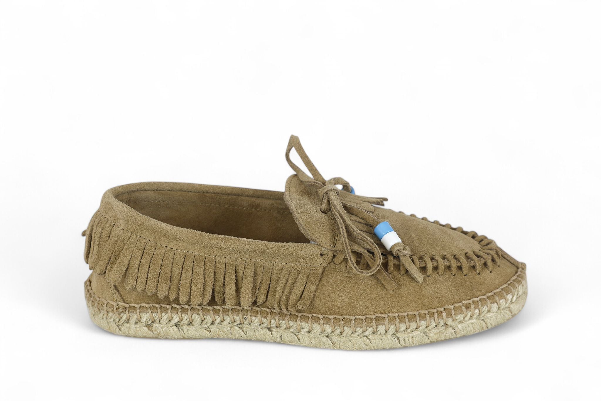 Lagoa mocassino donna  in suede beige con frange e perline