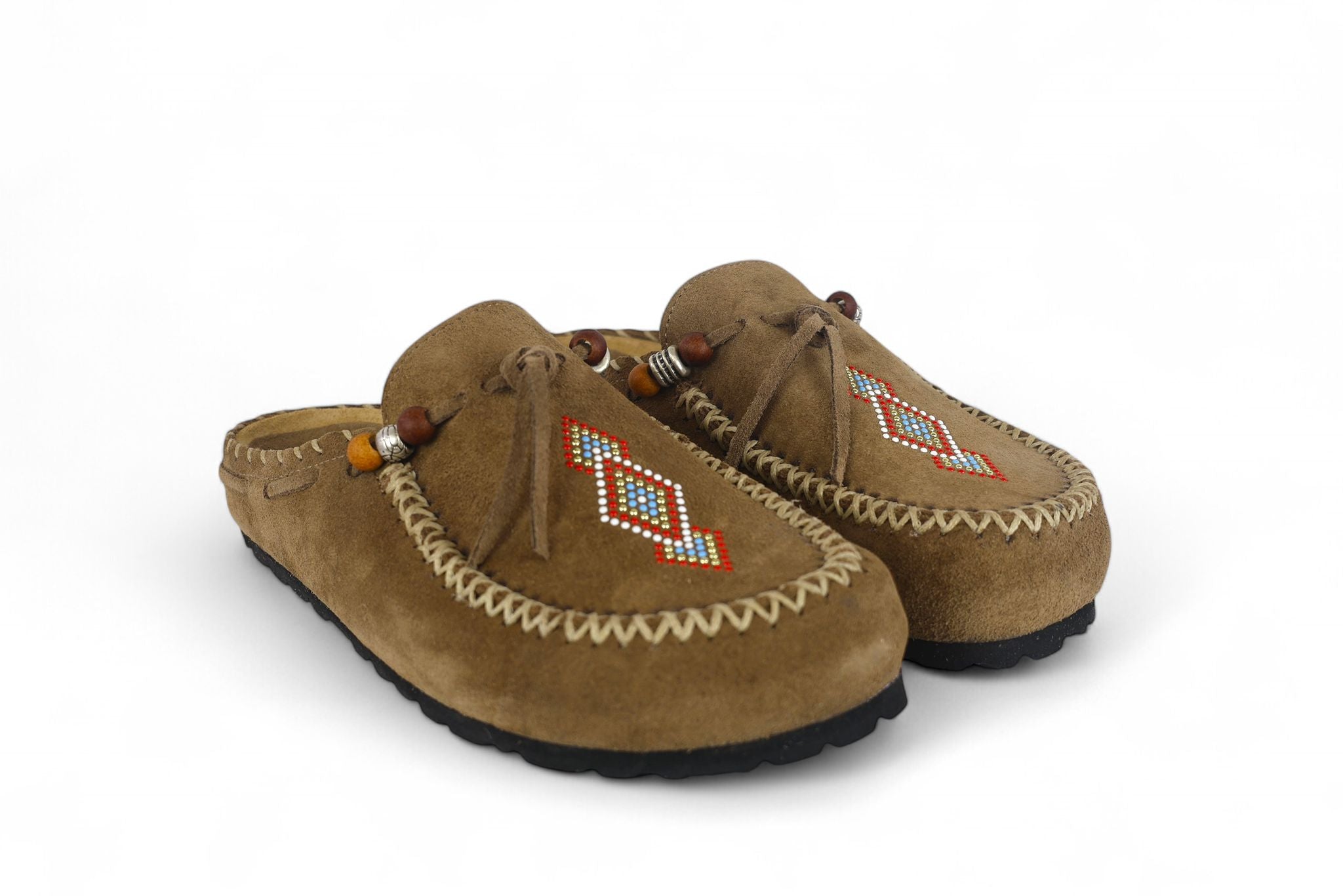 Lagoa mules donna in suede visone con applicazione di pietrine e perline