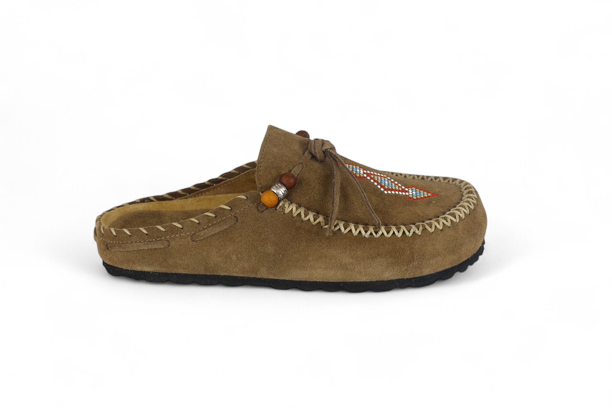 Lagoa mules donna in suede visone con applicazione di pietrine e perline
