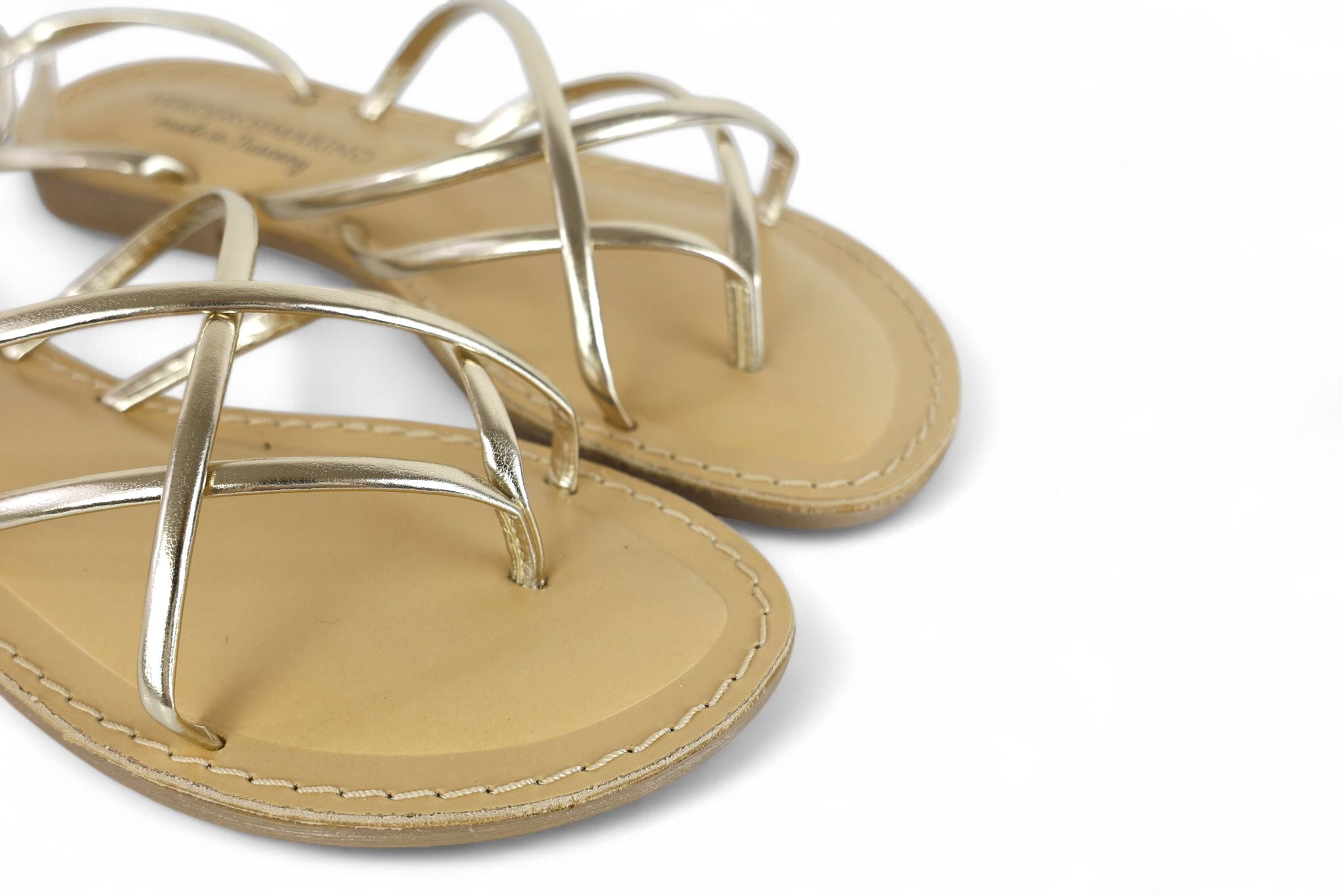 Verderosmarino sandalo infradito donna con laccetti laminati oro a schiava