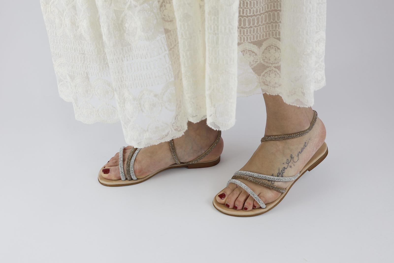 Mosaic sandalo donna con laccetti strassati argento e oro