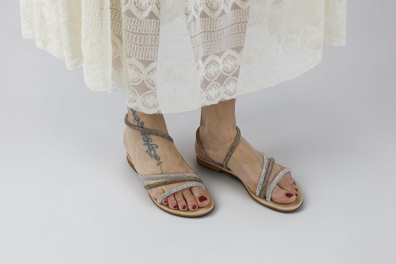 Mosaic sandalo donna con laccetti strassati argento e oro