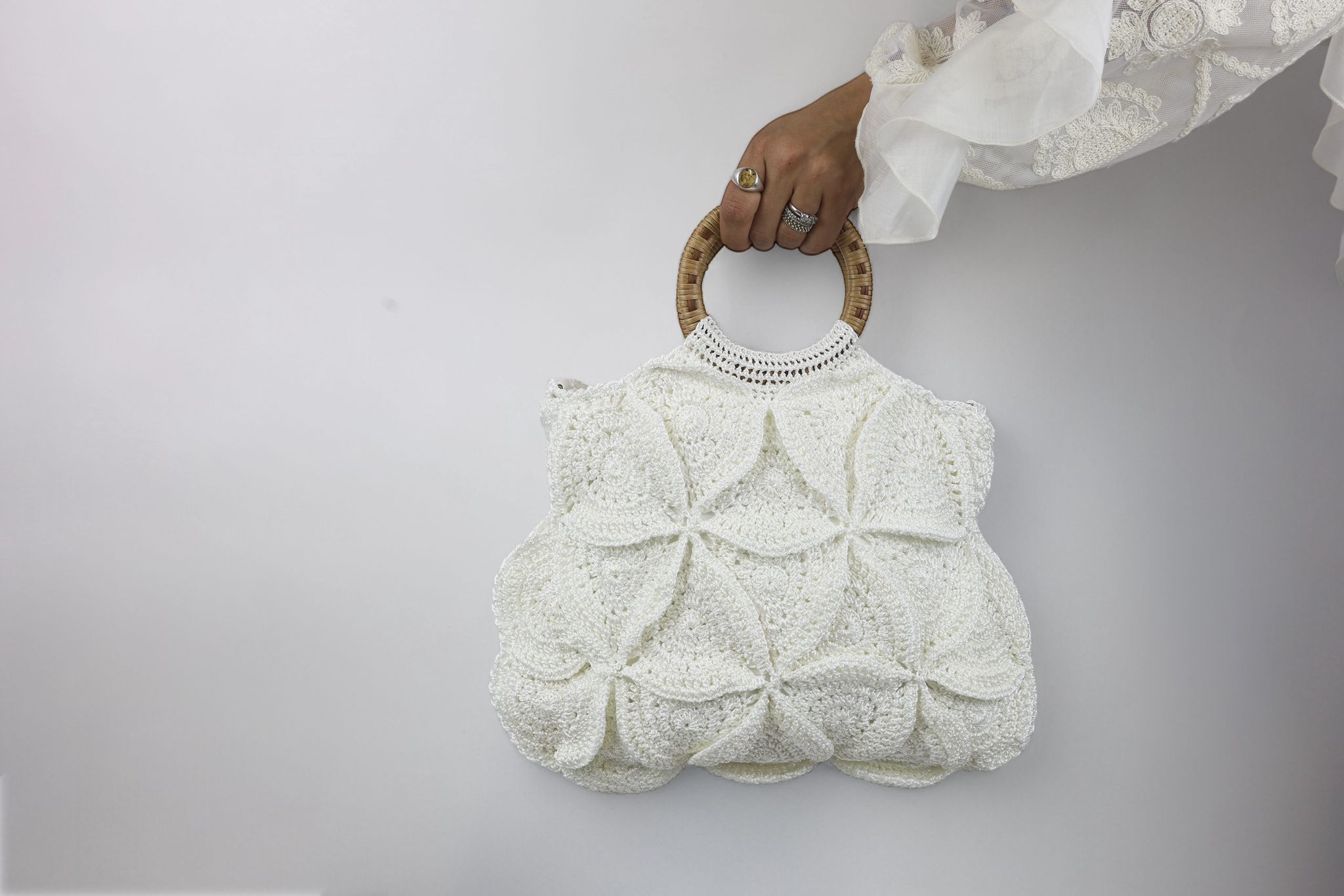 Enrico Versari borsa donna uncinetto 100% cotone bianco