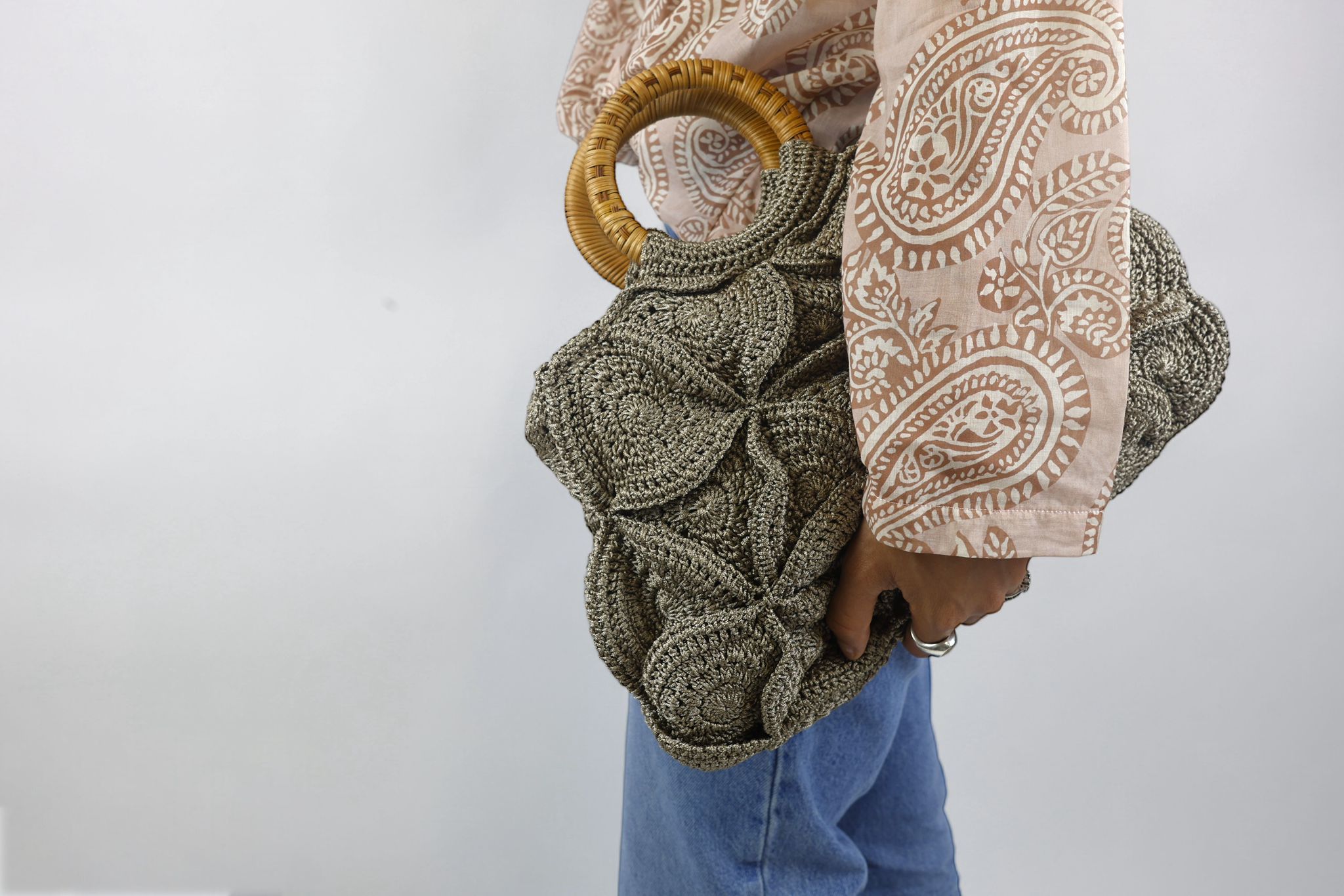 Enrico Versari borsa donna uncinetto 100% cotone marrone