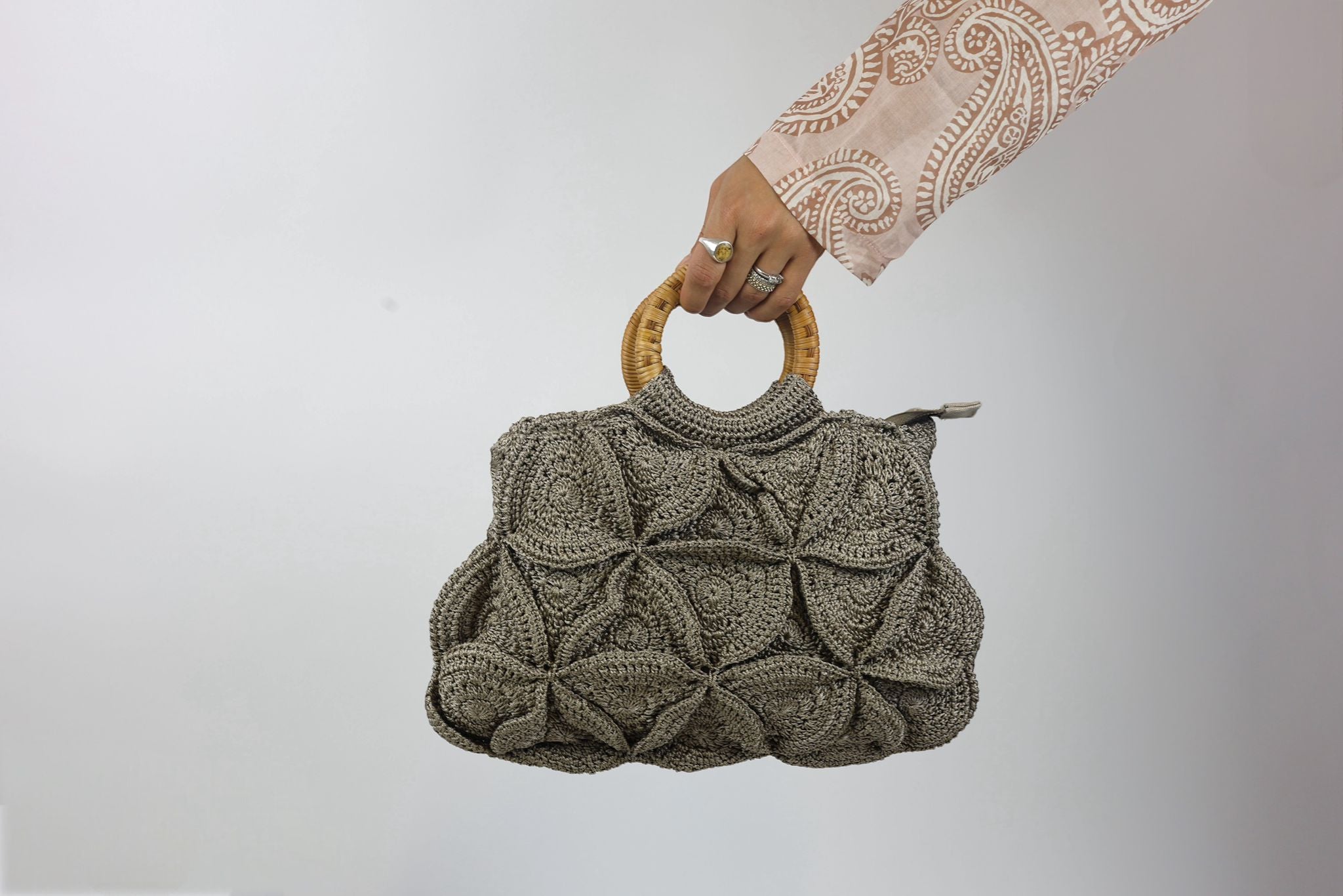 Enrico Versari borsa donna uncinetto 100% cotone marrone