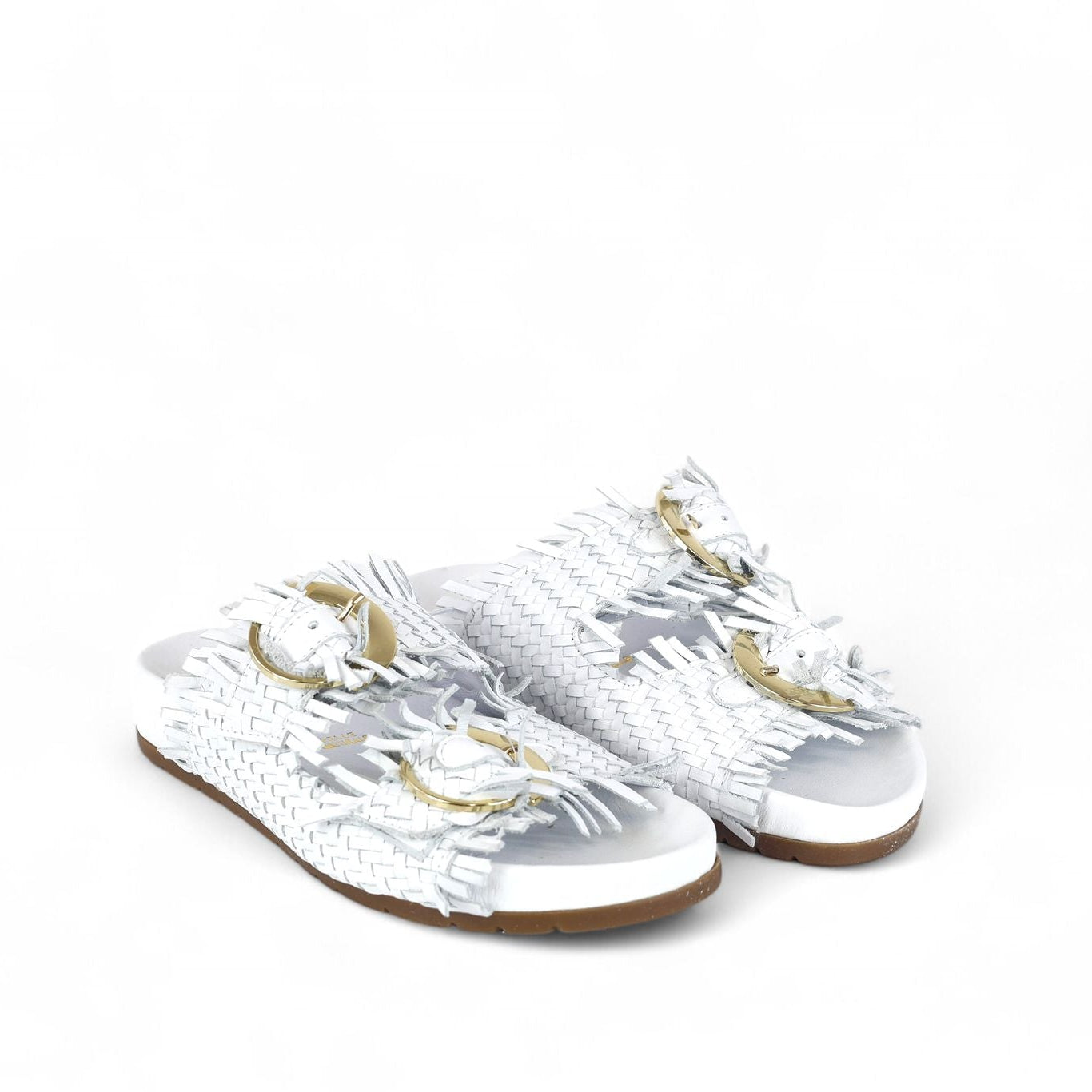 Shaddy ciabatta donna due fasce in pelle intrecciata bianca