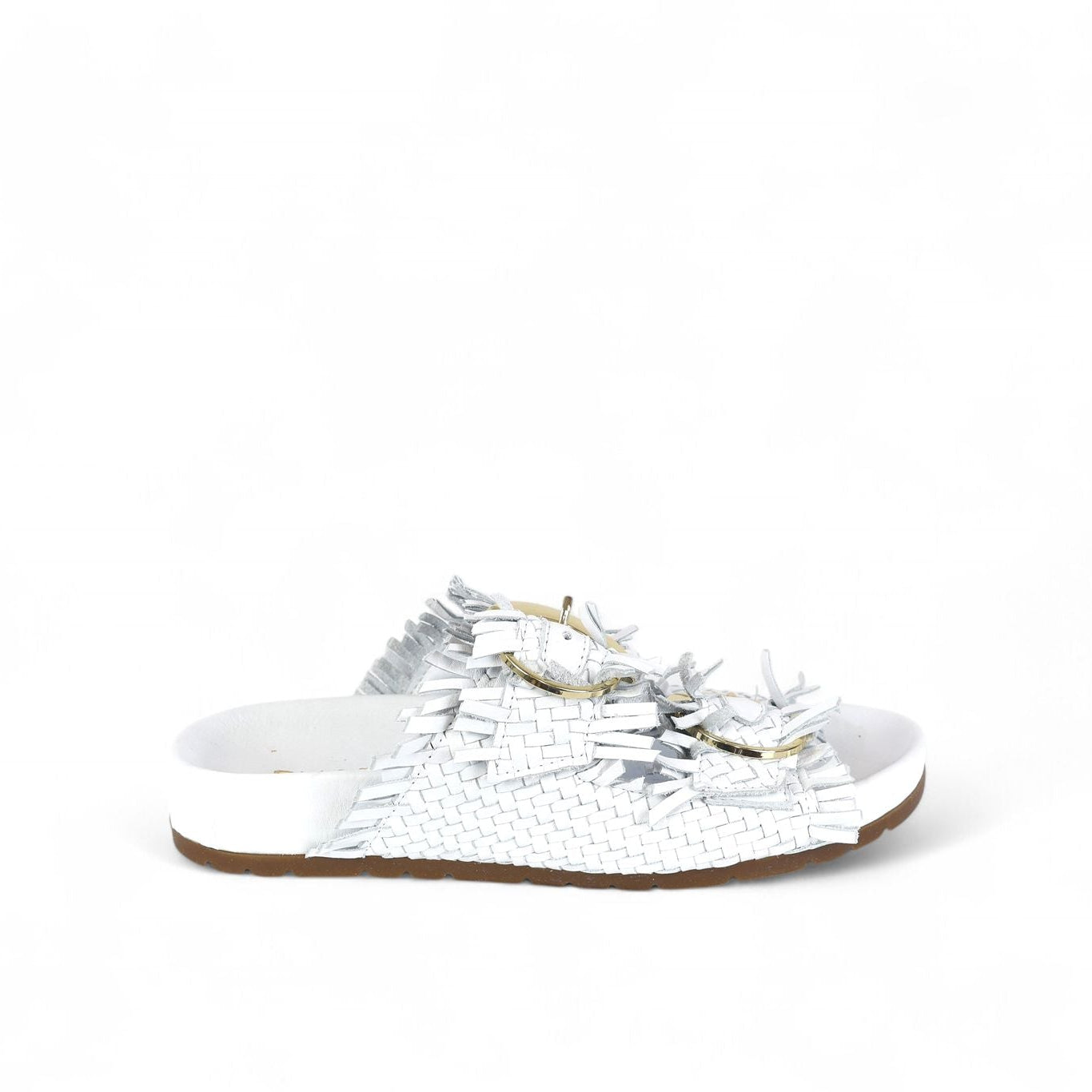 Shaddy ciabatta donna due fasce in pelle intrecciata bianca
