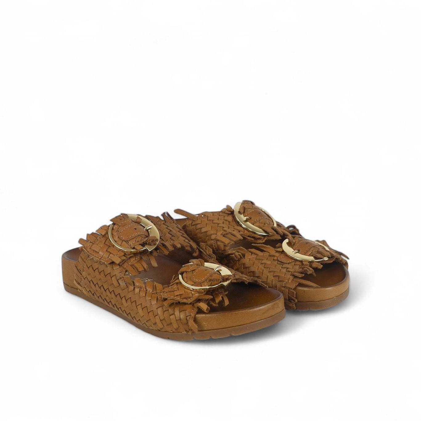 Shaddy ciabatta donna due fasce in pelle intrecciata nocciola