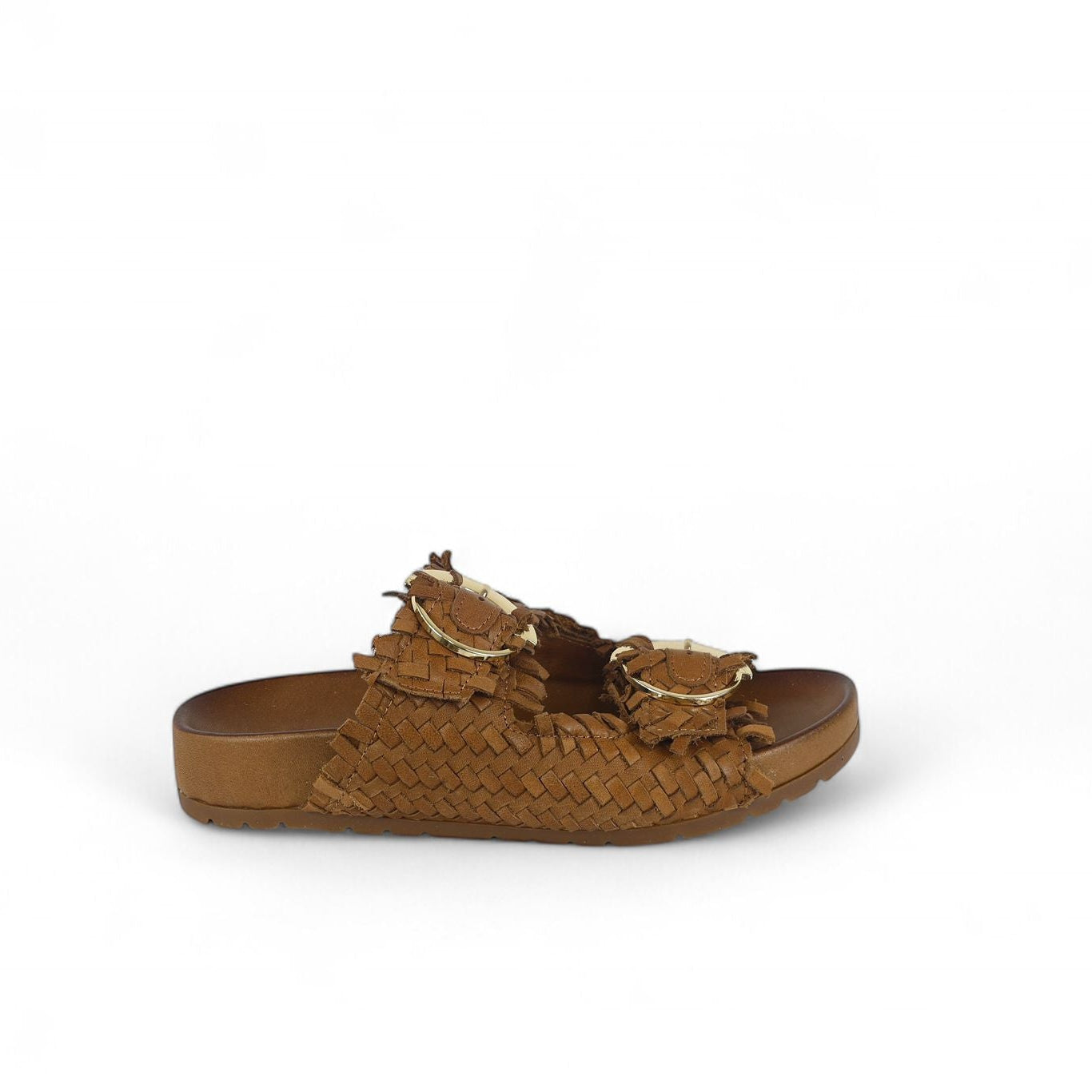 Shaddy ciabatta donna due fasce in pelle intrecciata nocciola