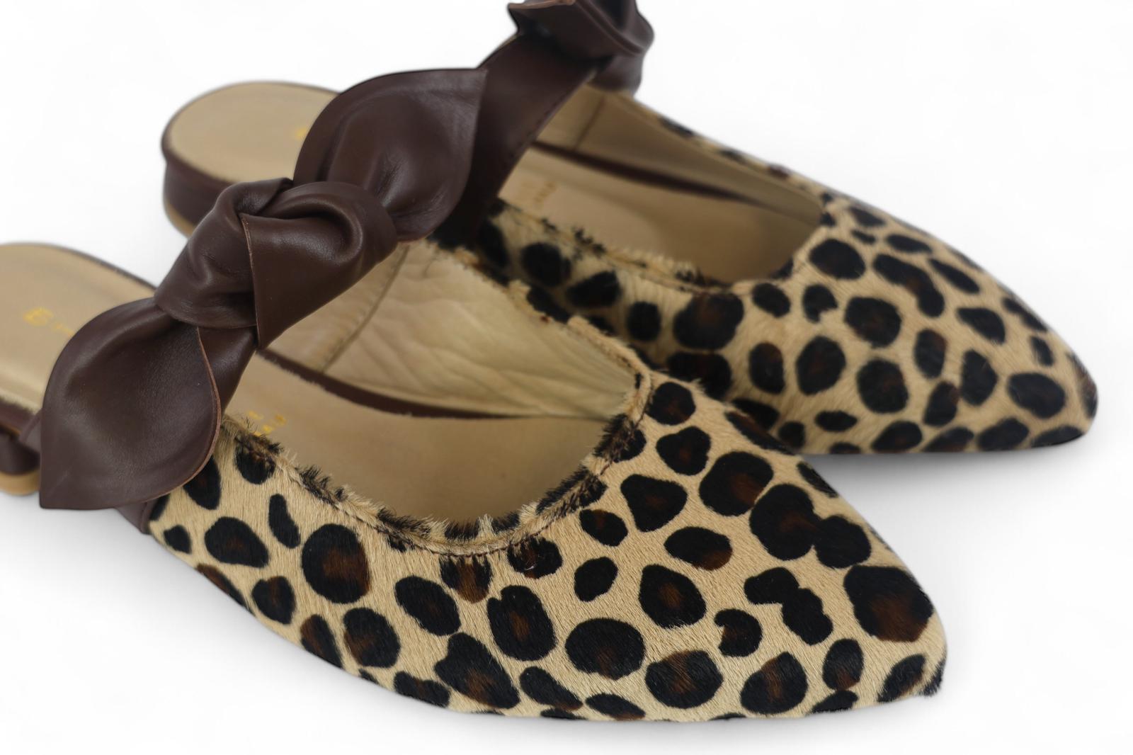Shaddy mules donna in cavallino leopardato e pelle t.moro con fiocchetto
