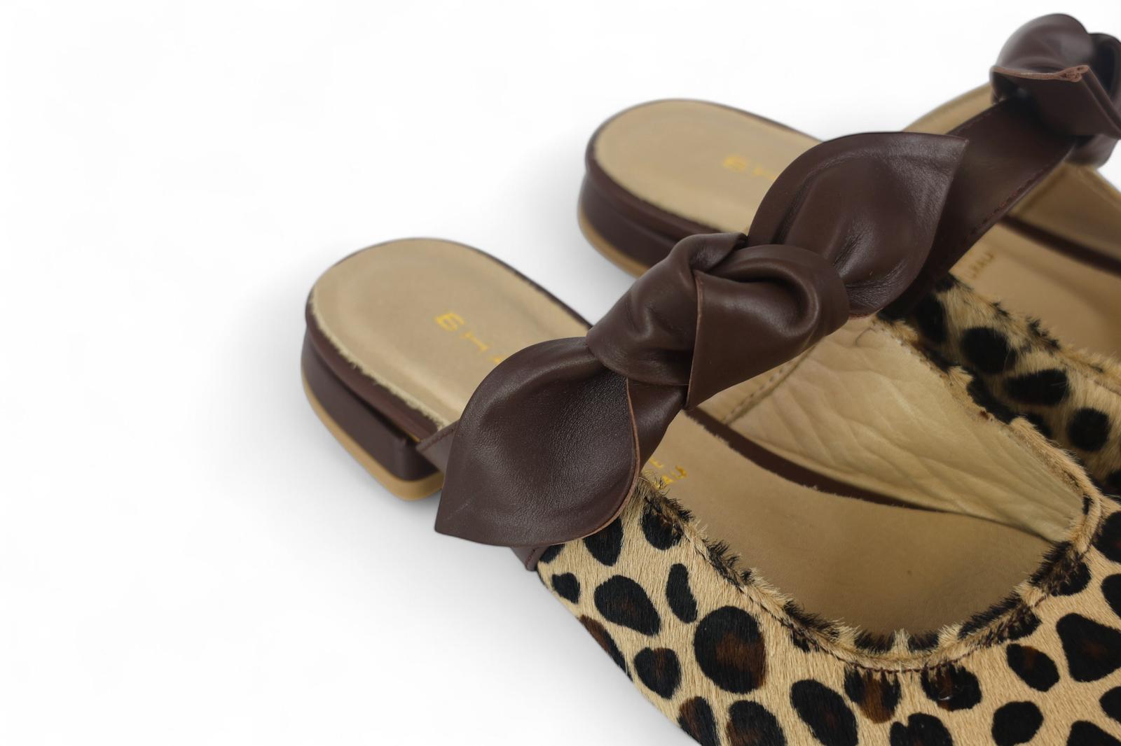 Shaddy mules donna in cavallino leopardato e pelle t.moro con fiocchetto