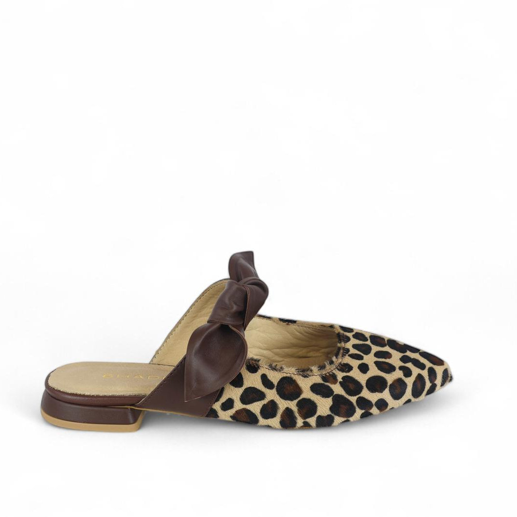 Shaddy mules donna in cavallino leopardato e pelle t.moro con fiocchetto