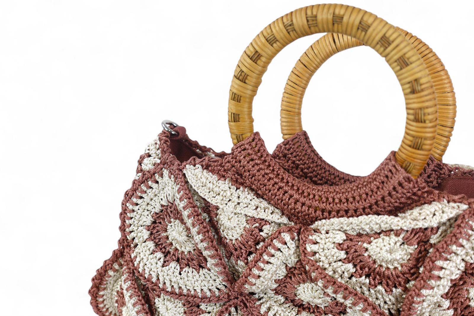 Enrico Versari borsa donna uncinetto 100% cotone bicolor porpora e bianco