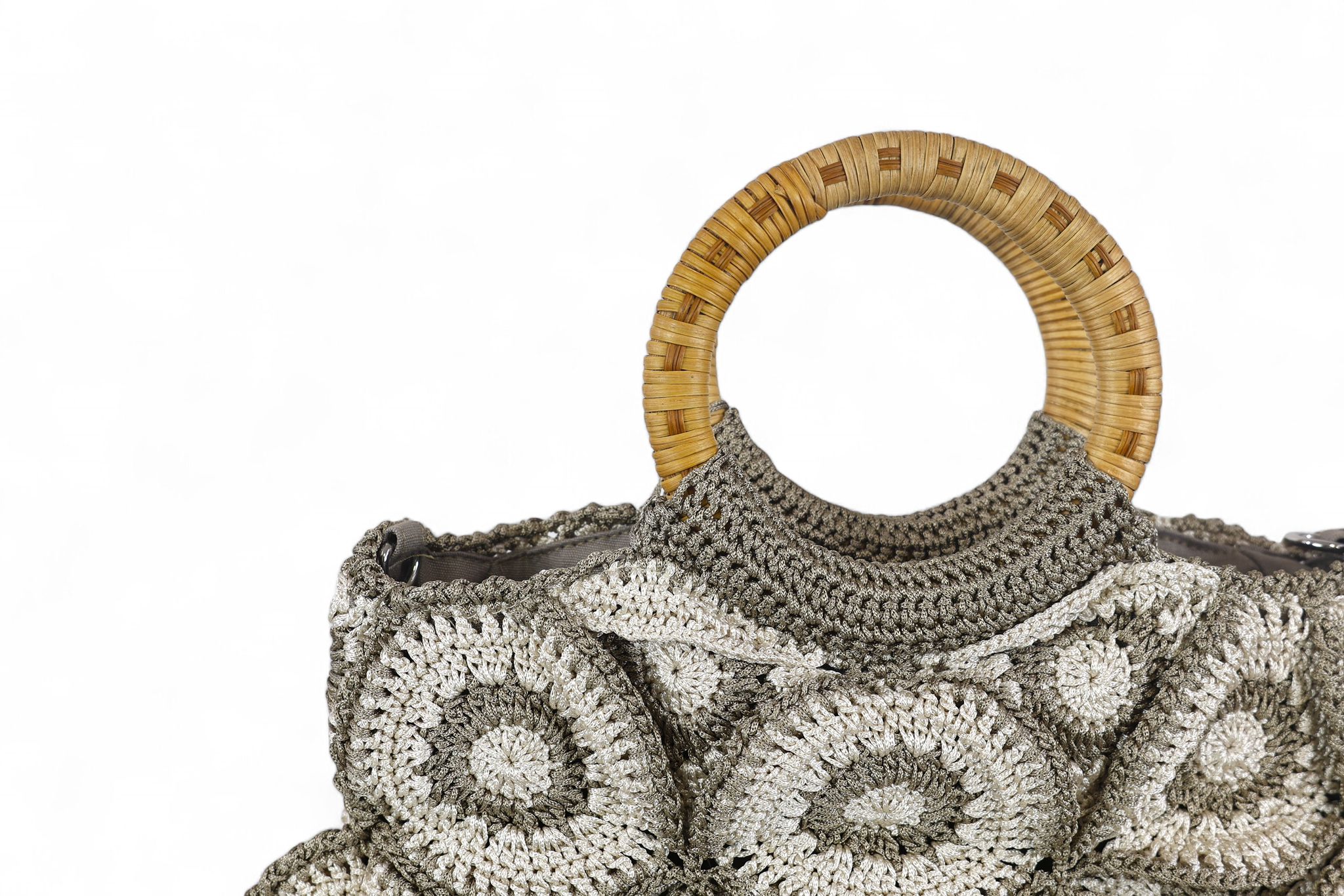 Enrico Versari borsa donna uncinetto 100% cotone bicolor marrone e bianco