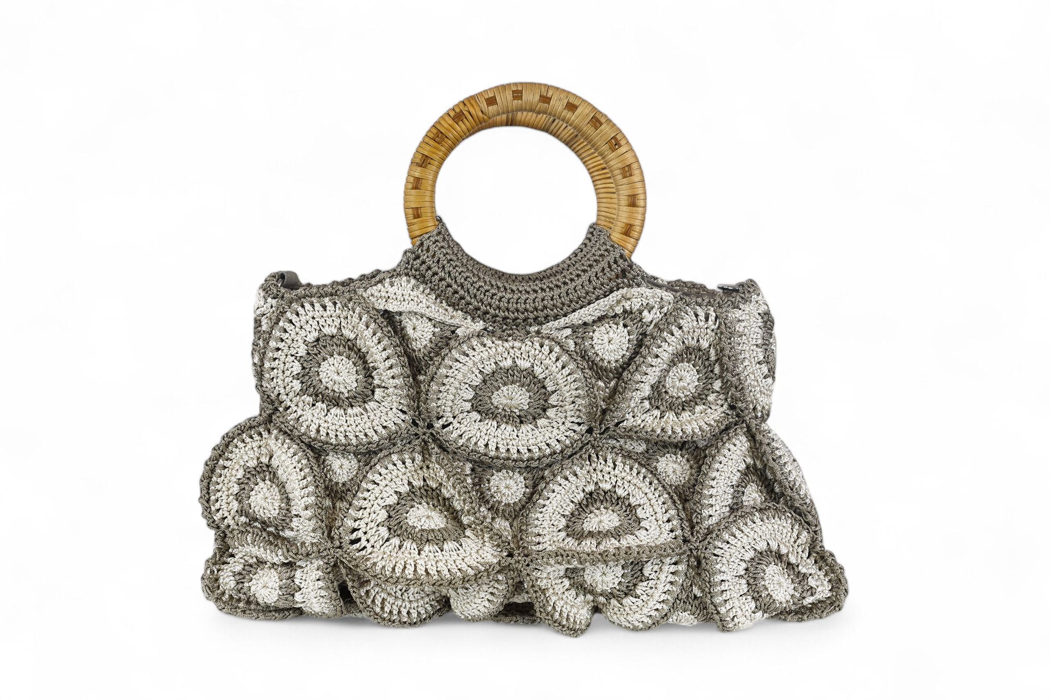 Enrico Versari borsa donna uncinetto 100% cotone bicolor marrone e bianco