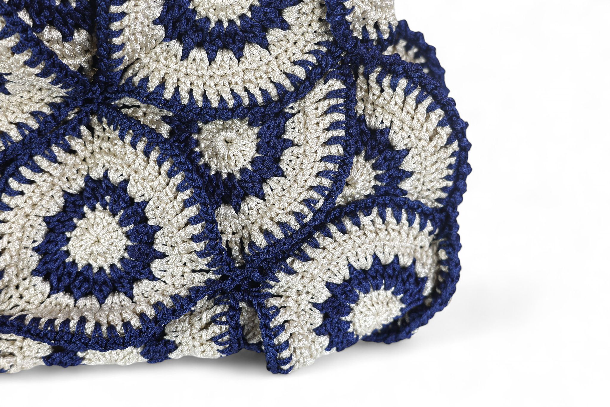 Enrico Versari borsa donna uncinetto 100% cotone bicolor bianco e blu