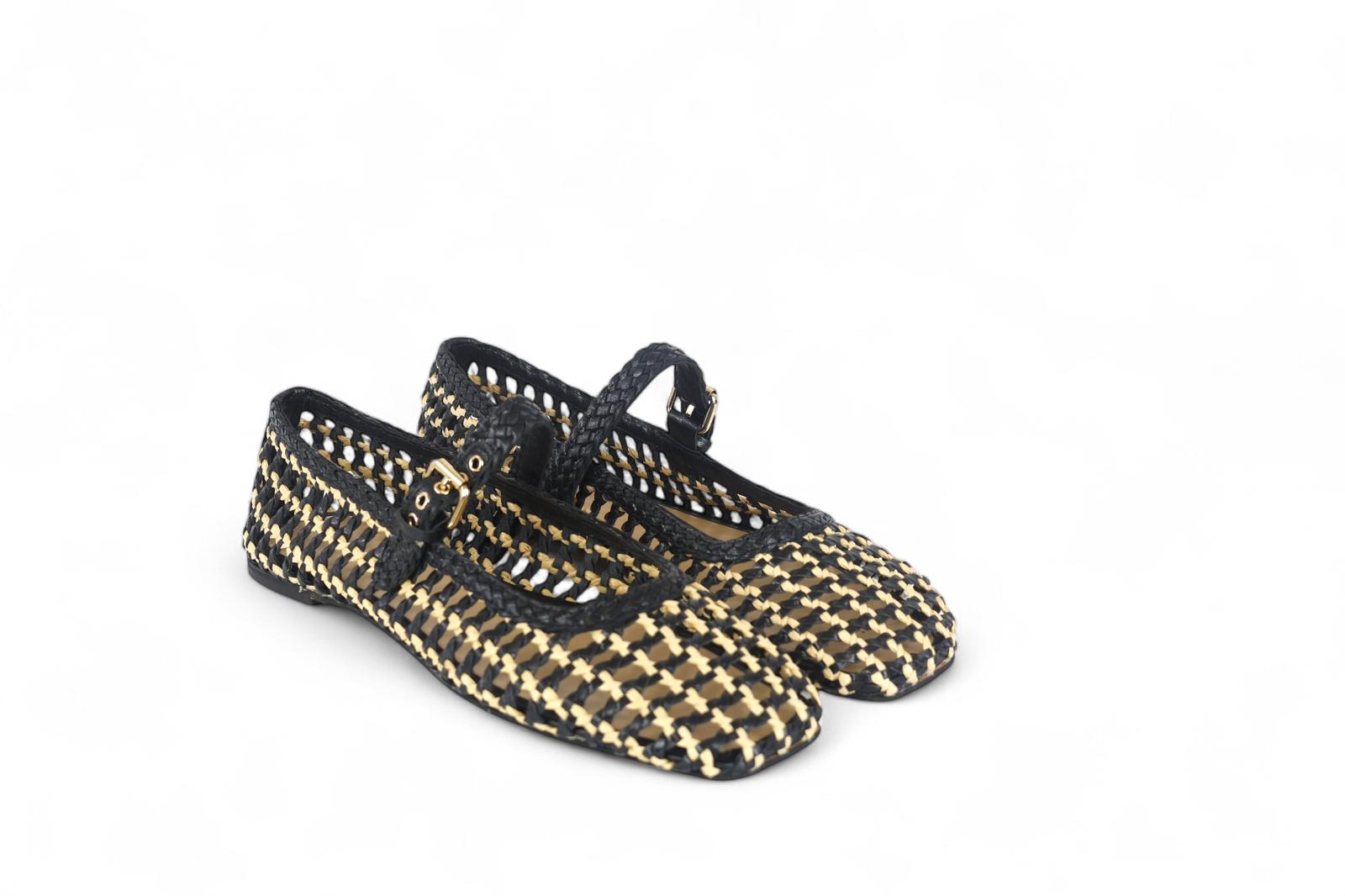 INUOVO ballerina donna in pelle intrecciata laminata nera e beige