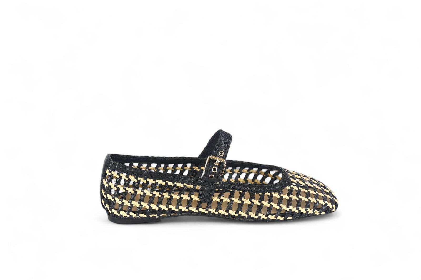 INUOVO ballerina donna in pelle intrecciata laminata nera e beige