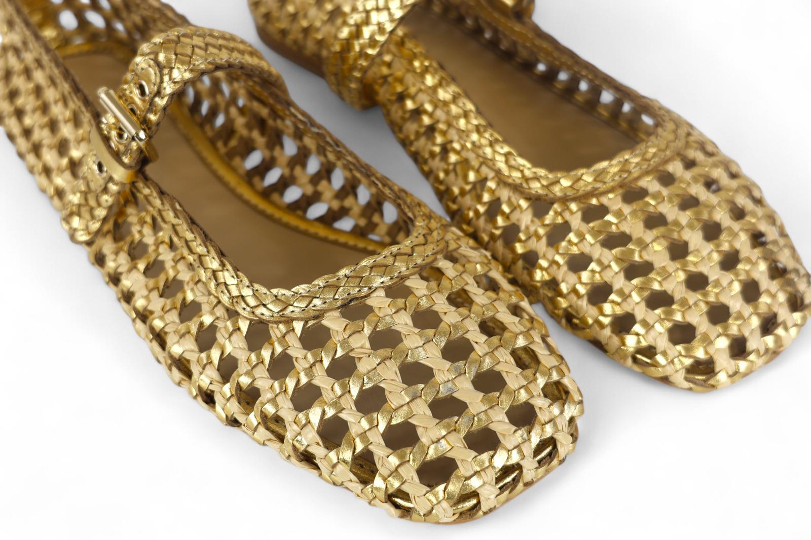 INUOVO ballerina donna in pelle intrecciata laminata oro
