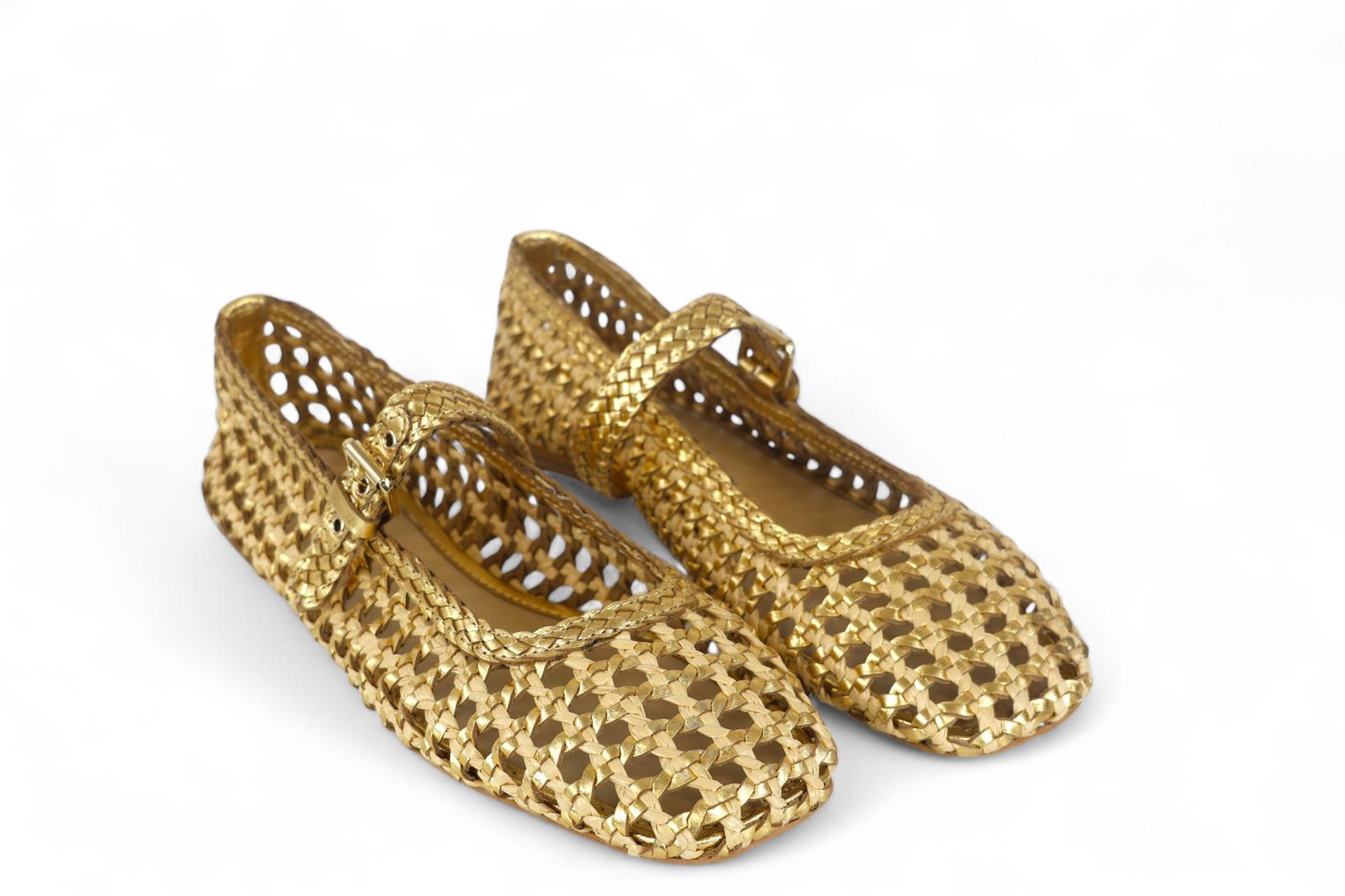 INUOVO ballerina donna in pelle intrecciata laminata oro