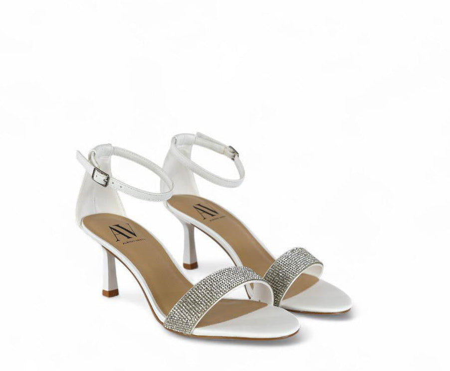 Albano Vanity sandalo con tacco donna bianco con fascia strassata