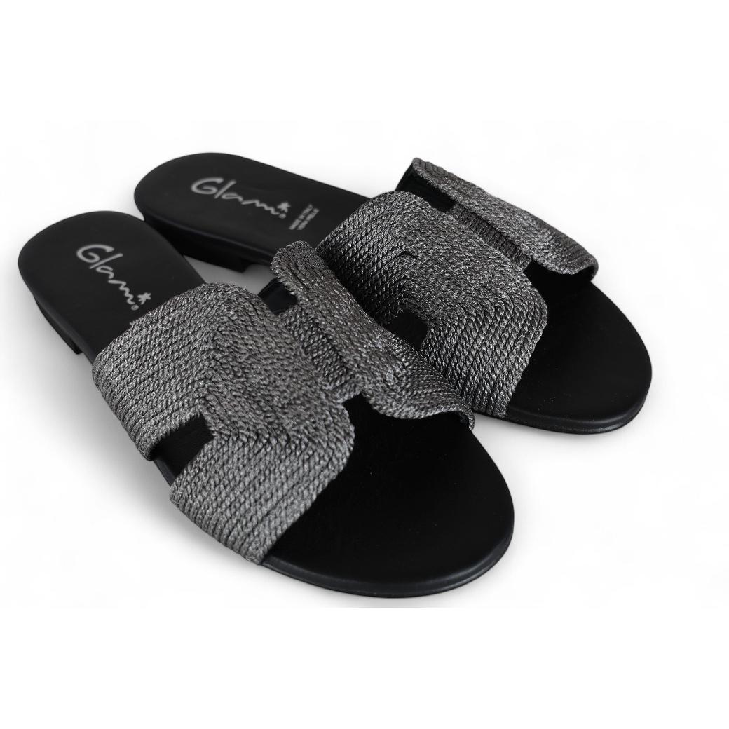 Glam ciabatta donna in corda color canna di fucile