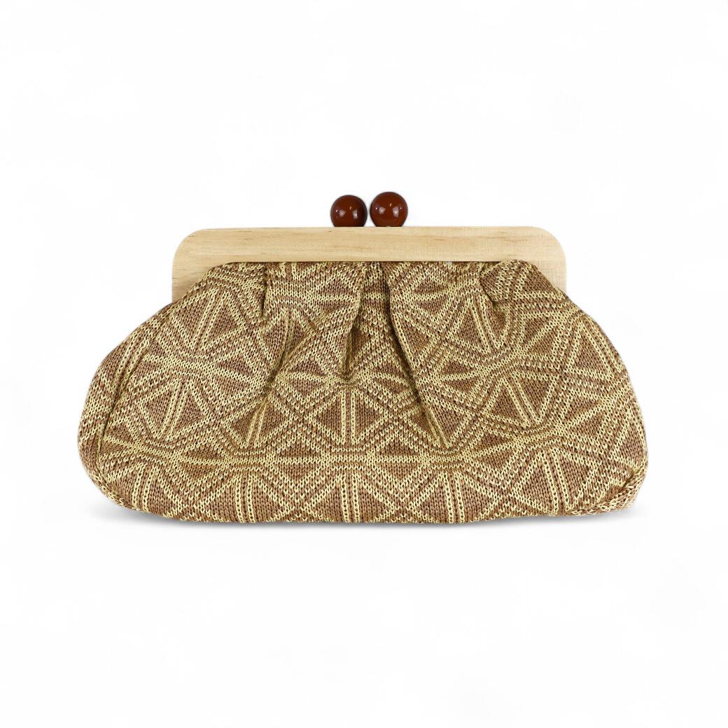 Cecile MI clutch maglia bicolore color cuoio e nature