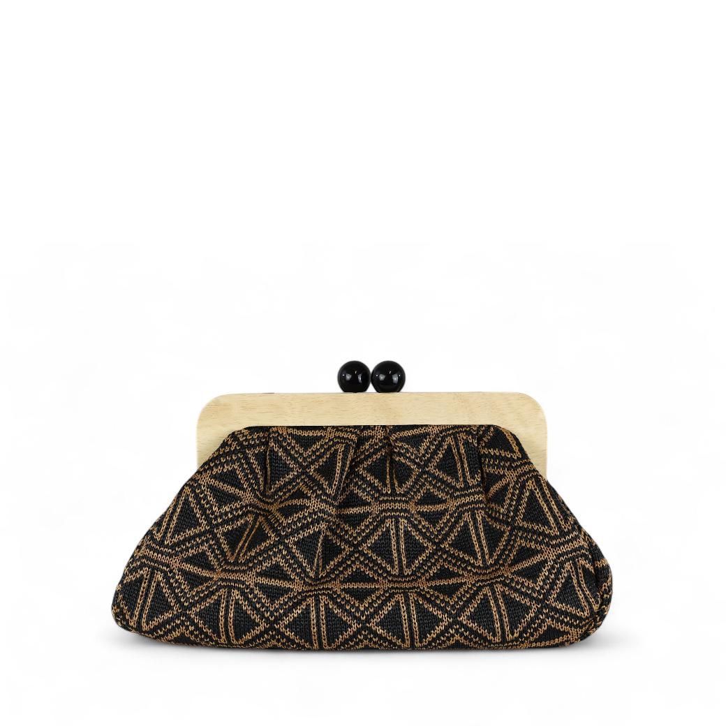 Cecile MI clutch in maglia bicolore color cuoio e nero