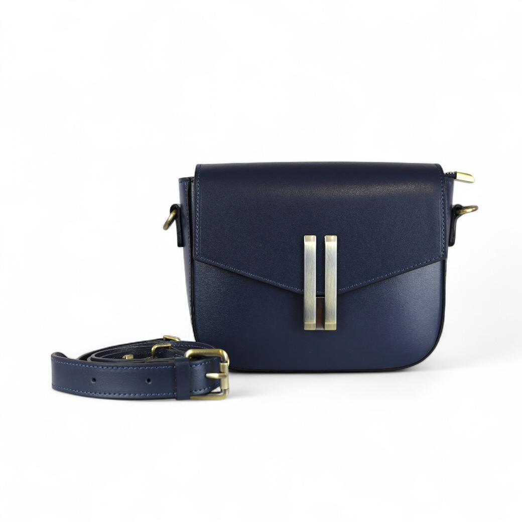 Cecile MI borsa donna in pelle blu a tracolla con accessorio in metallo
