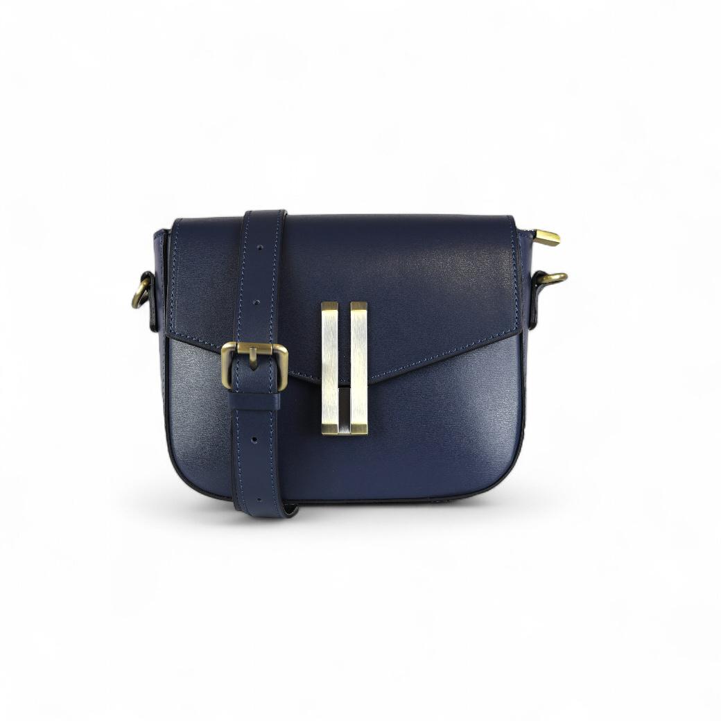 Cecile MI borsa donna in pelle blu a tracolla con accessorio in metallo