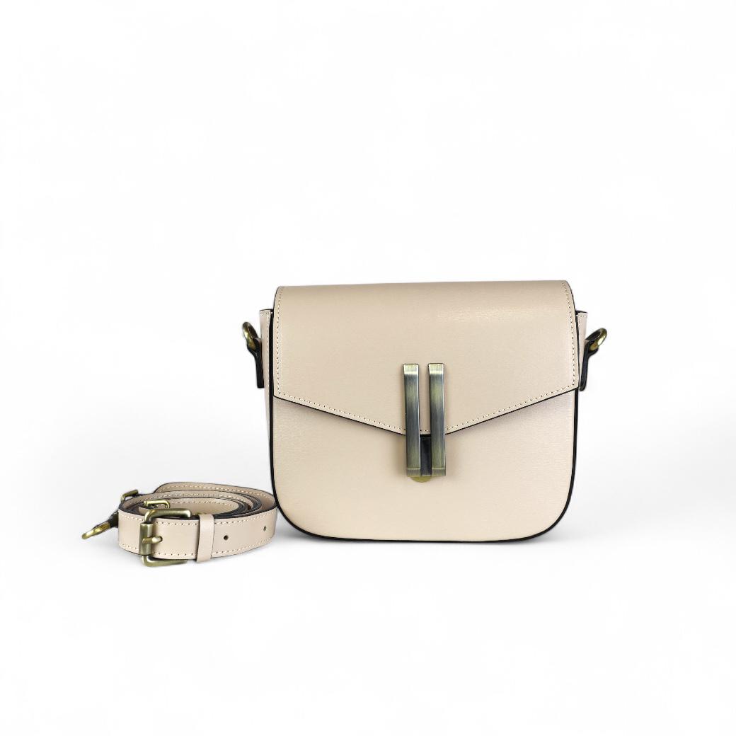 Cecile MI borsa donna in pelle nude a tracolla con accessorio in metallo