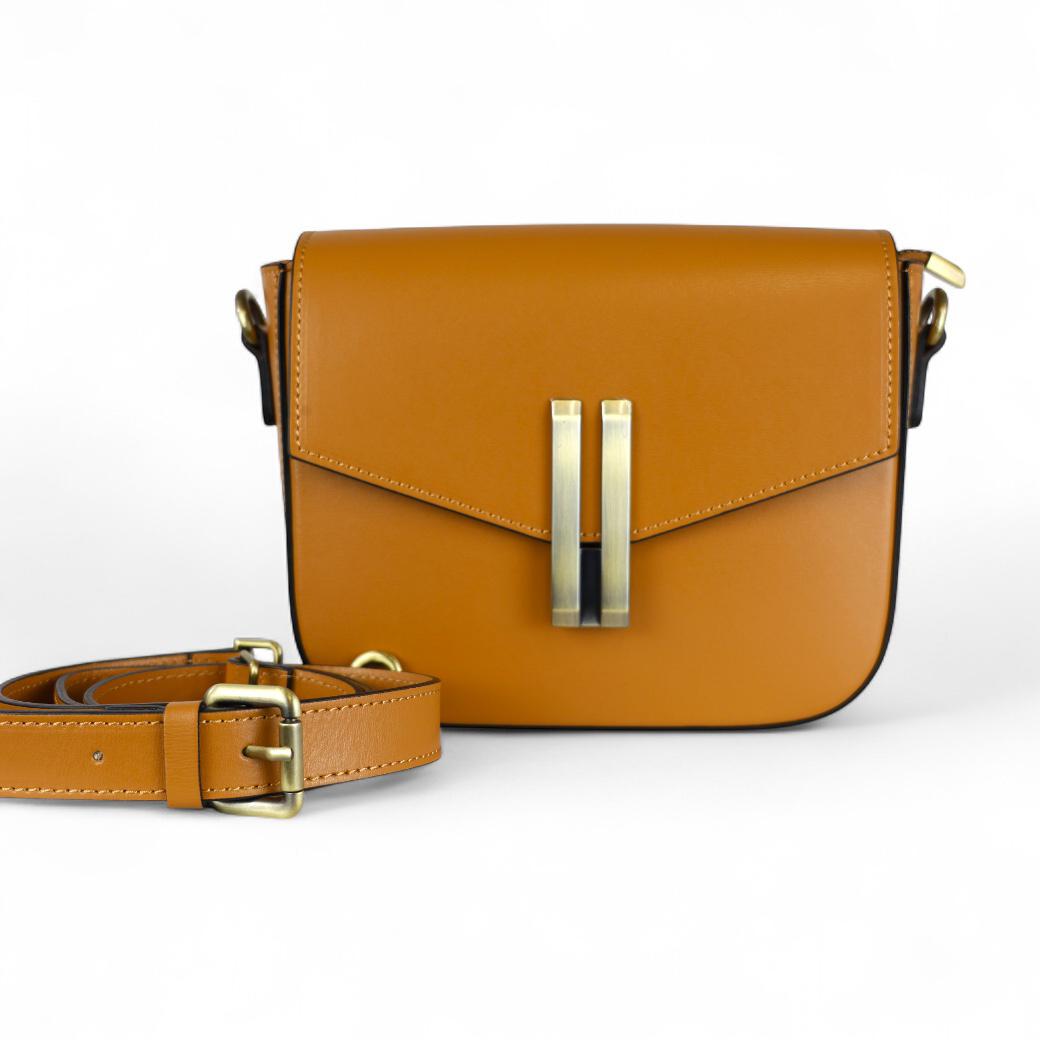 Cecile MI borsa donna in pelle cuoio a tracolla con accessorio in metallo
