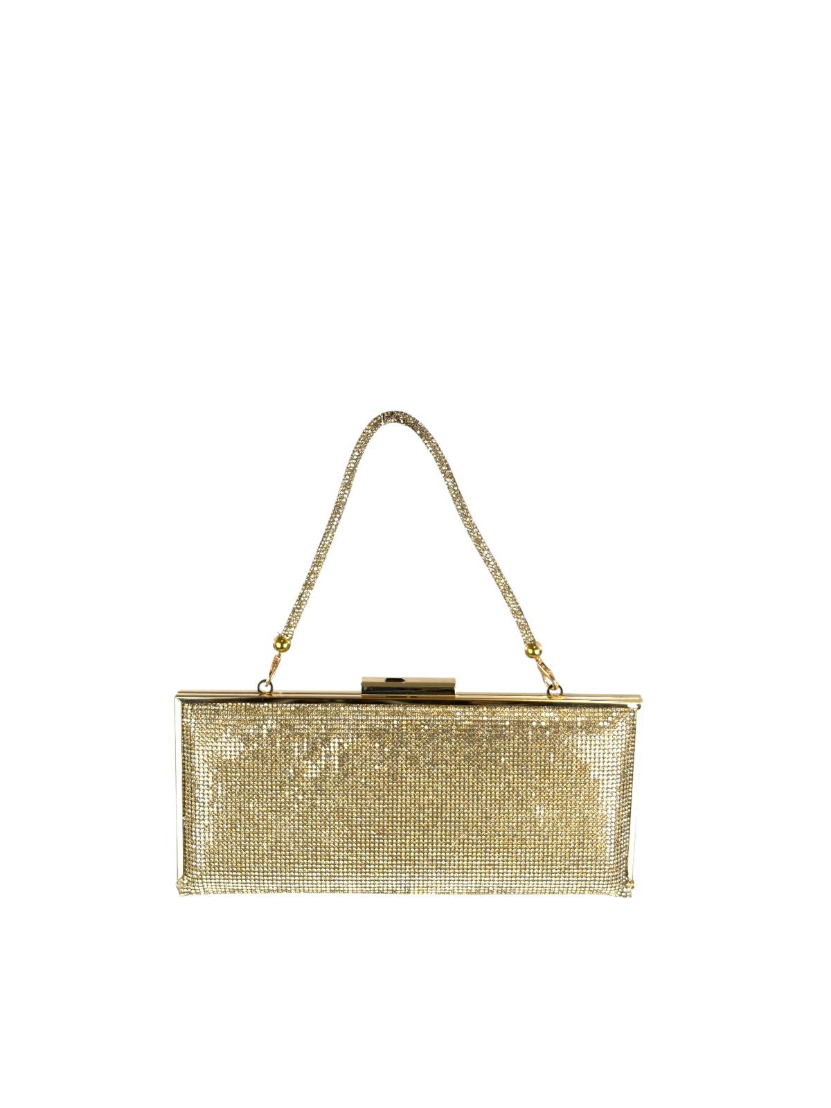 Exé pochette donna con strass e dettagli in metallo oro