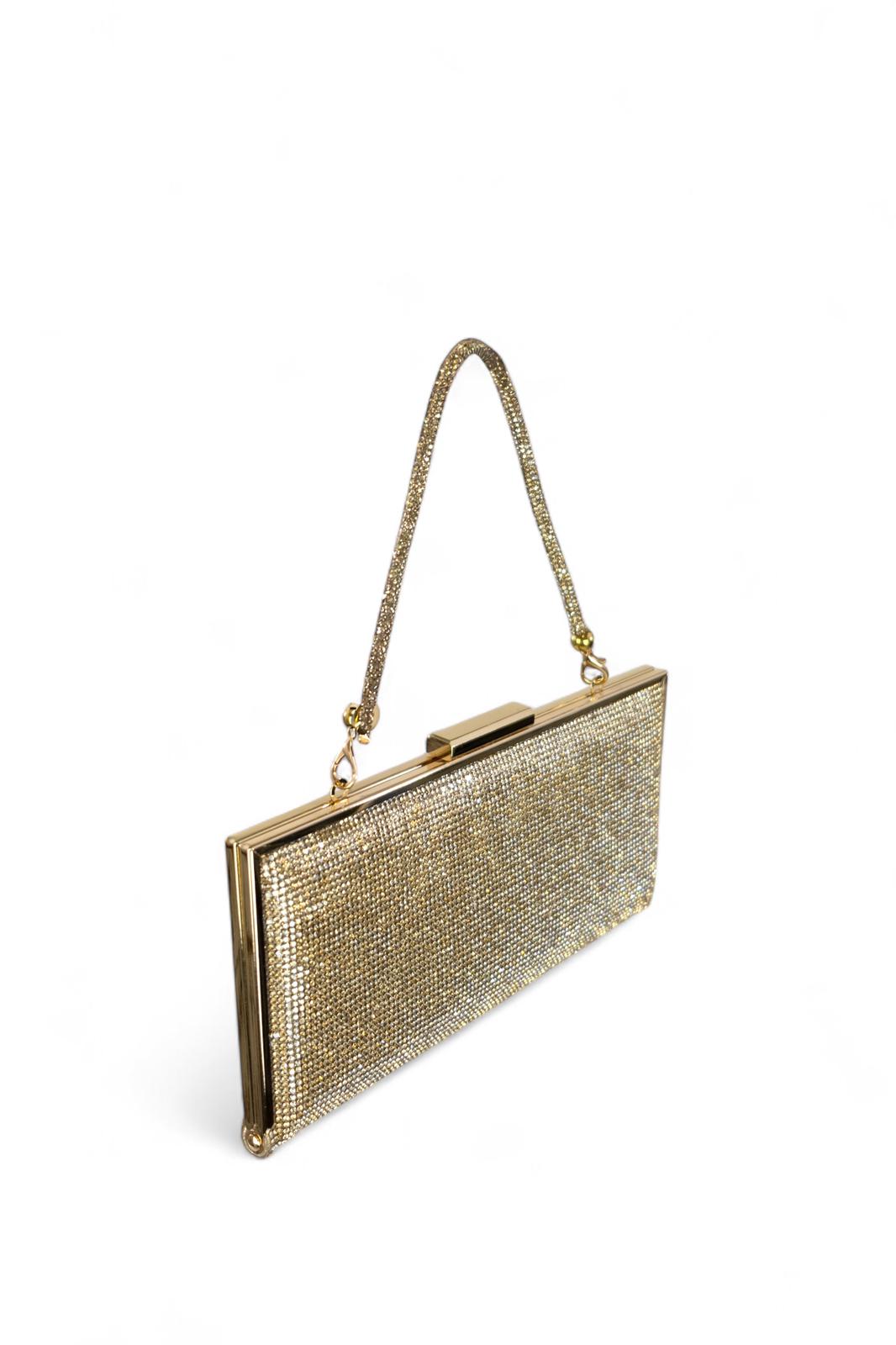 Exé pochette donna con strass e dettagli in metallo oro
