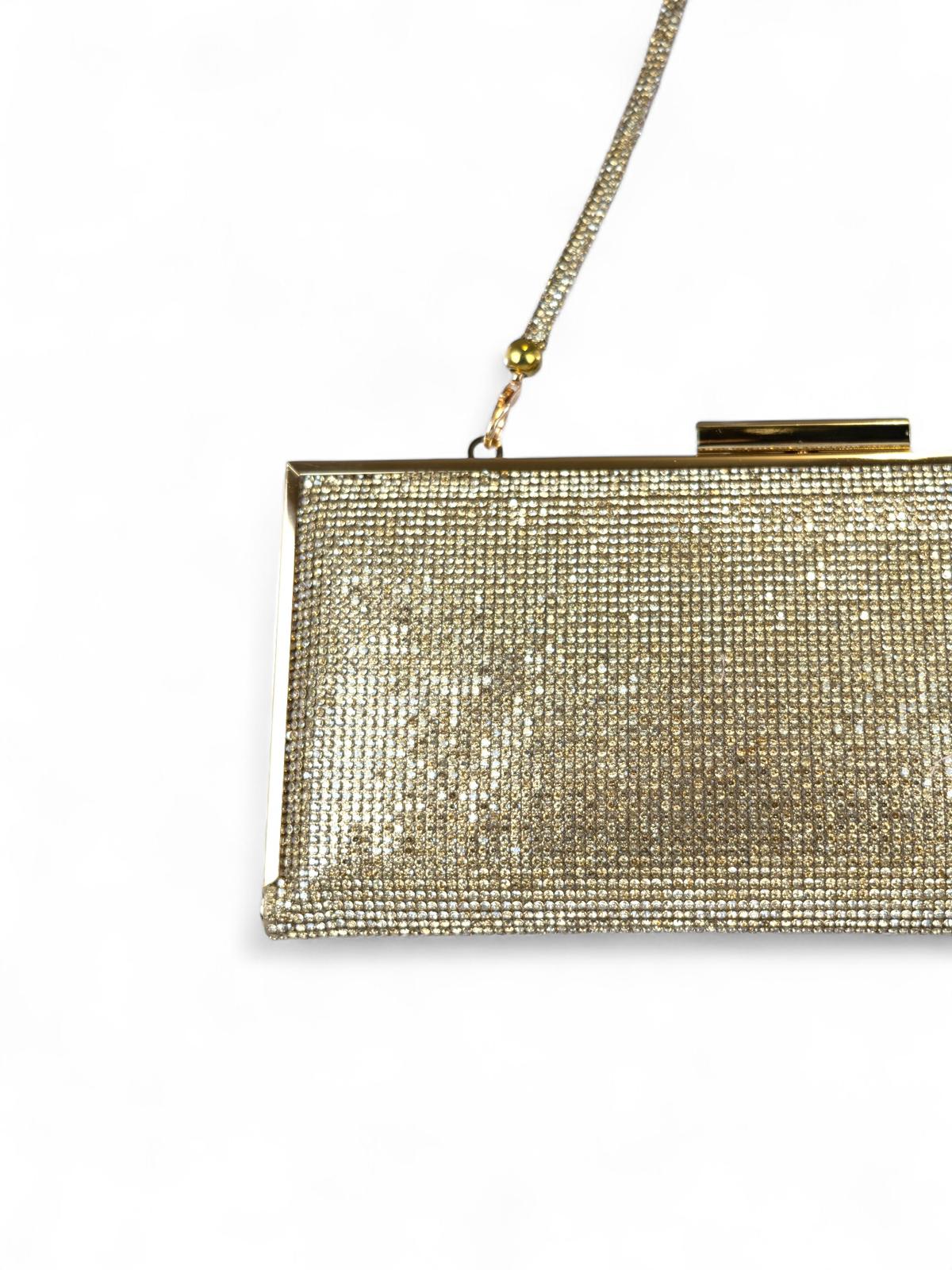 Exé pochette donna con strass e dettagli in metallo oro