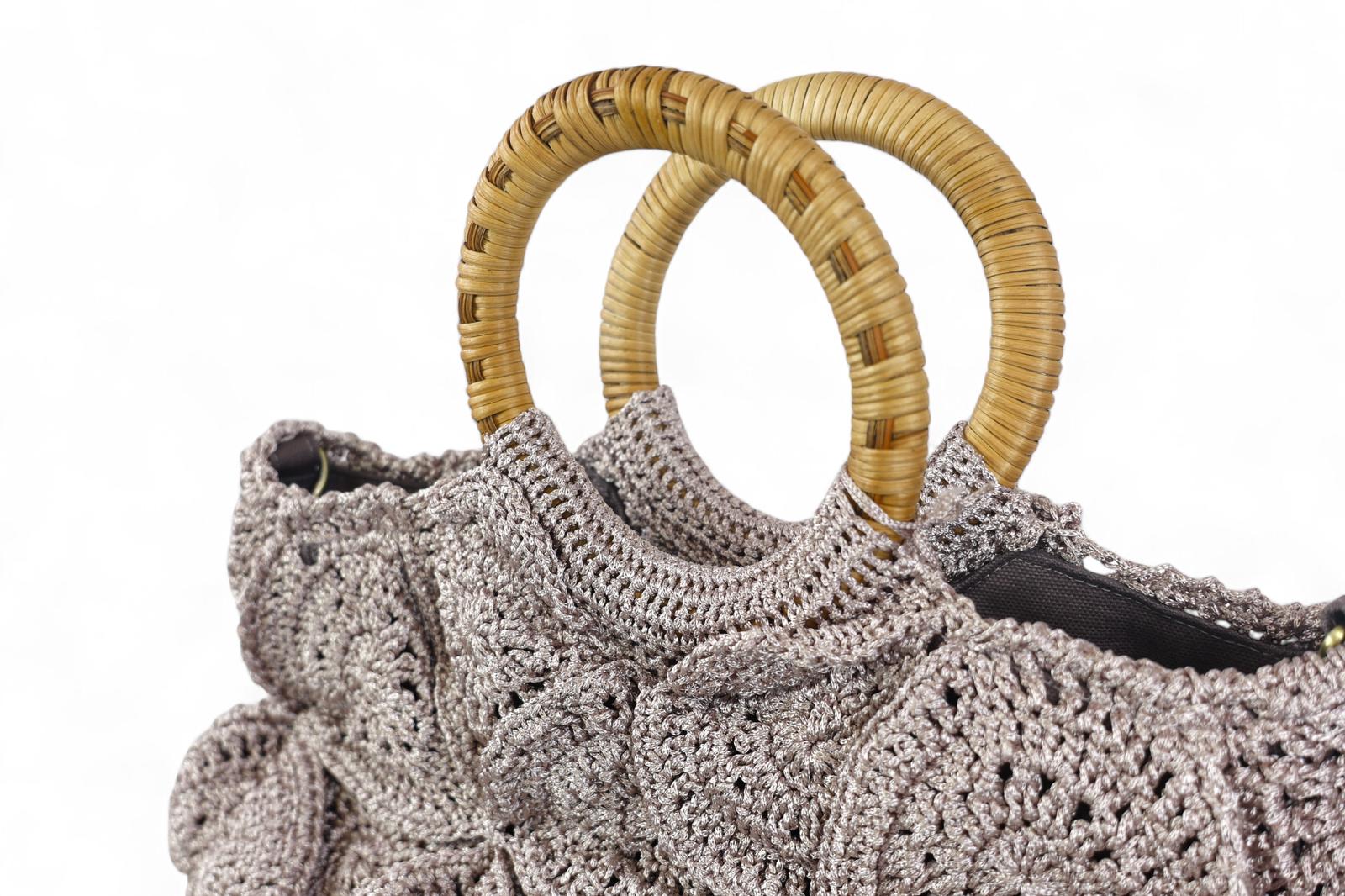 Enrico Versari borsa donna uncinetto 100% cotone marrone chiaro