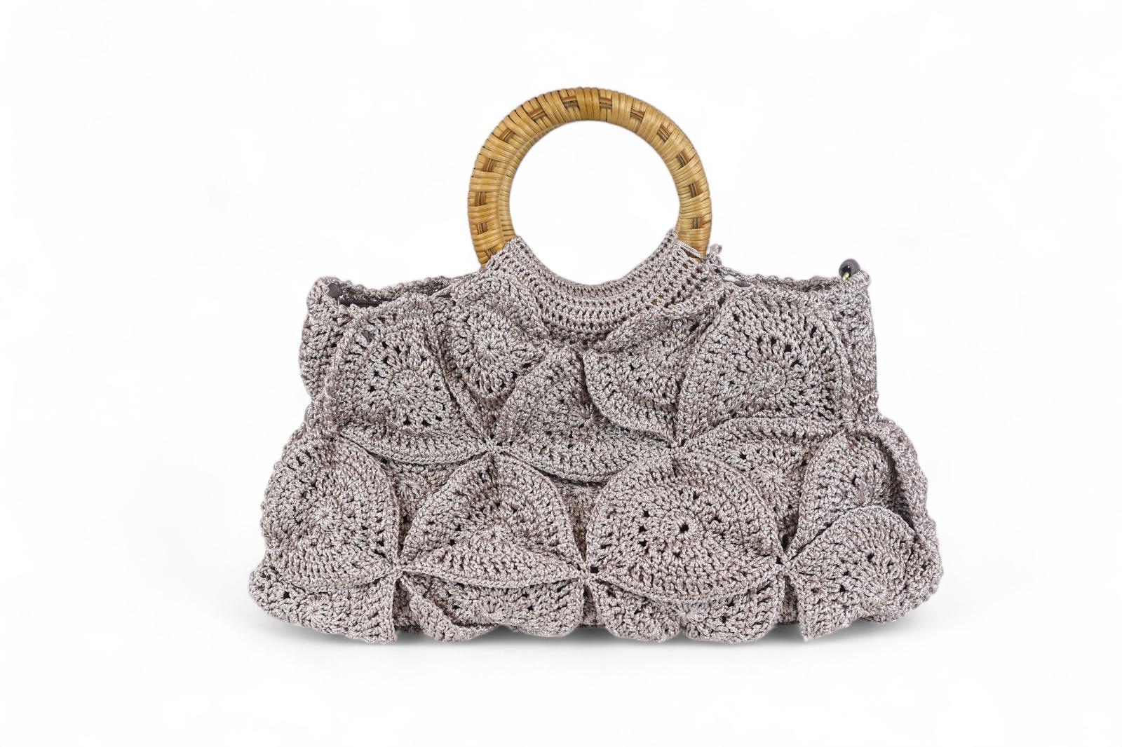 Enrico Versari borsa donna uncinetto 100% cotone marrone chiaro