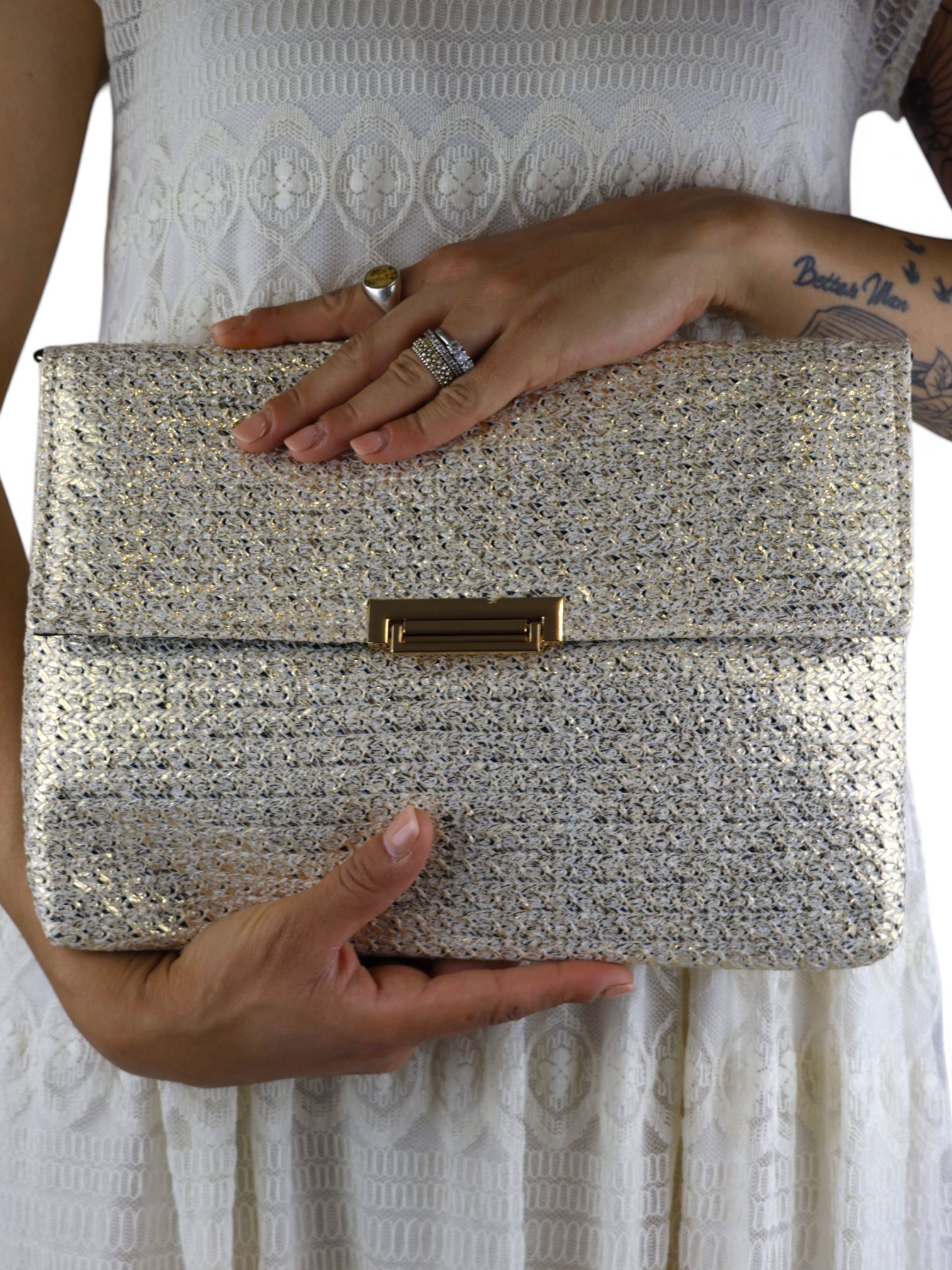 Anna Cecere pochette in rafia laminata color platino