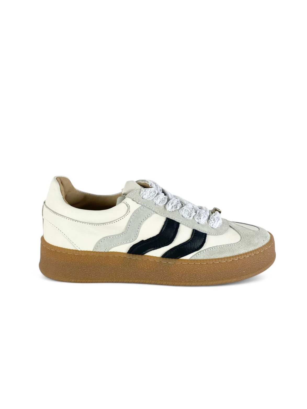 MELINE Sneaker donna in pelle e suede e Lacci in pizzo bianco