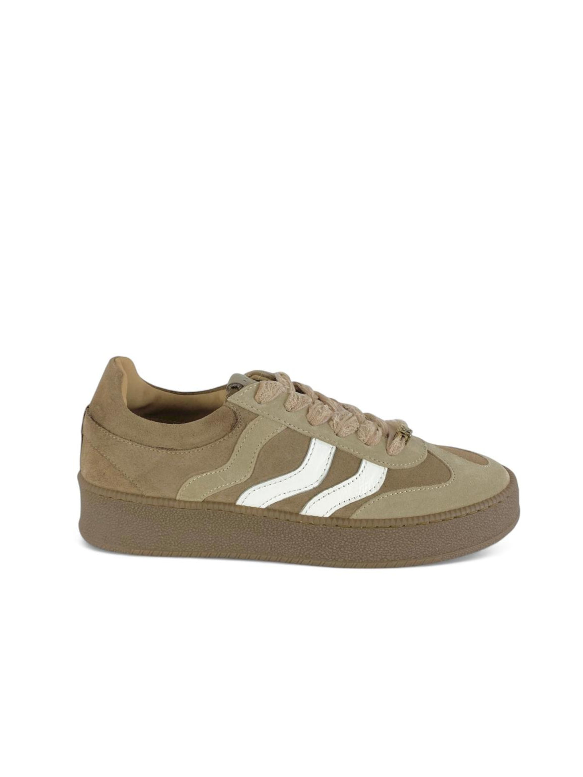 MELINE Sneaker donna in suede dettagli pelle e Lacci in pizzo beige